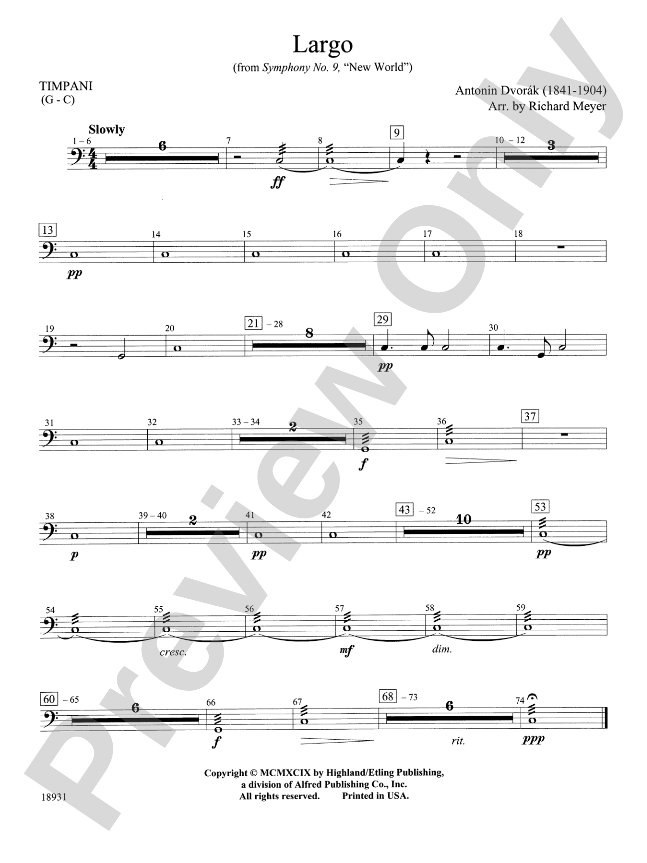 Largo from Symphony No. 9, "New World": Timpani