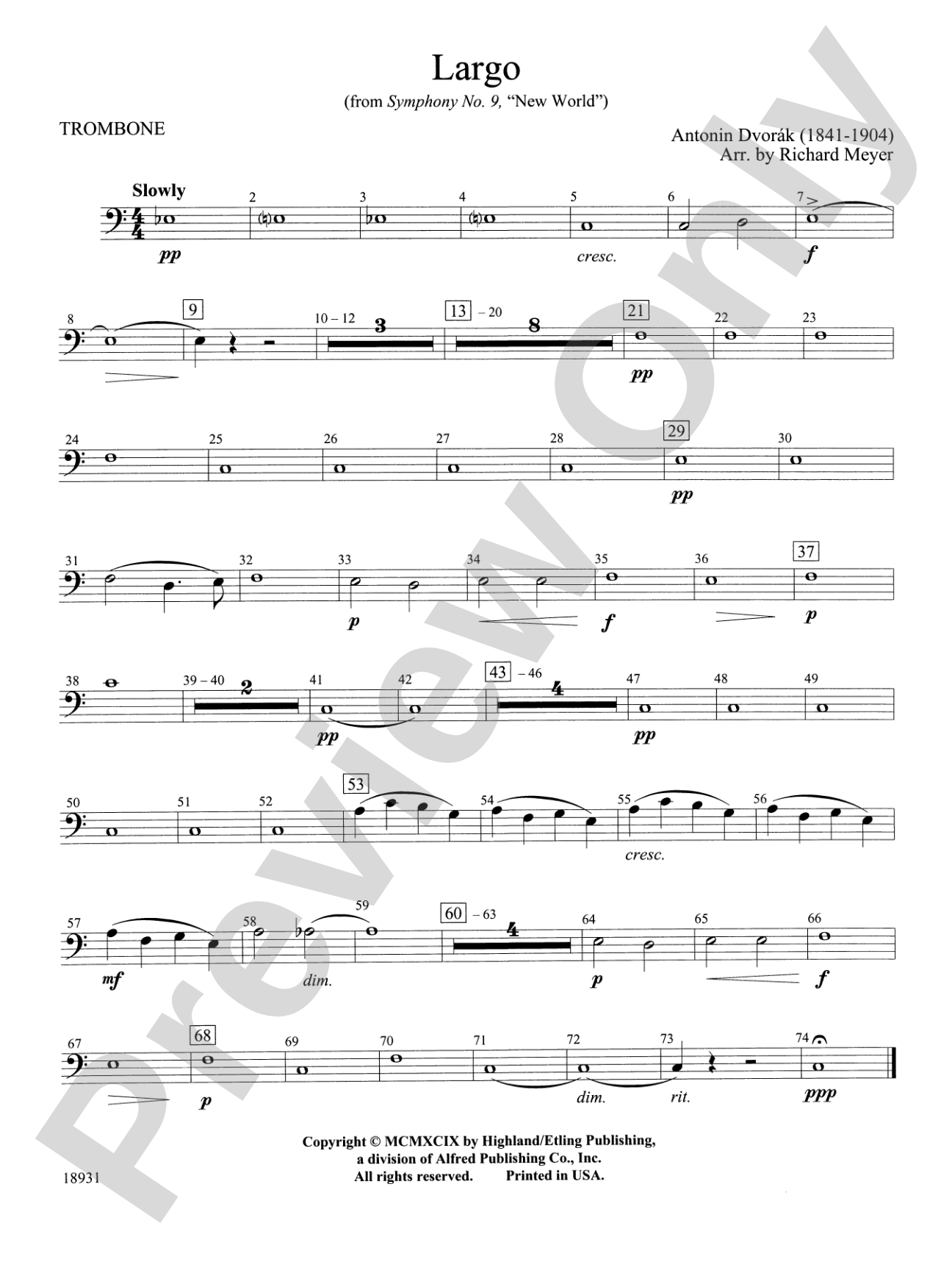 Largo from Symphony No. 9, "New World": 1st Trombone