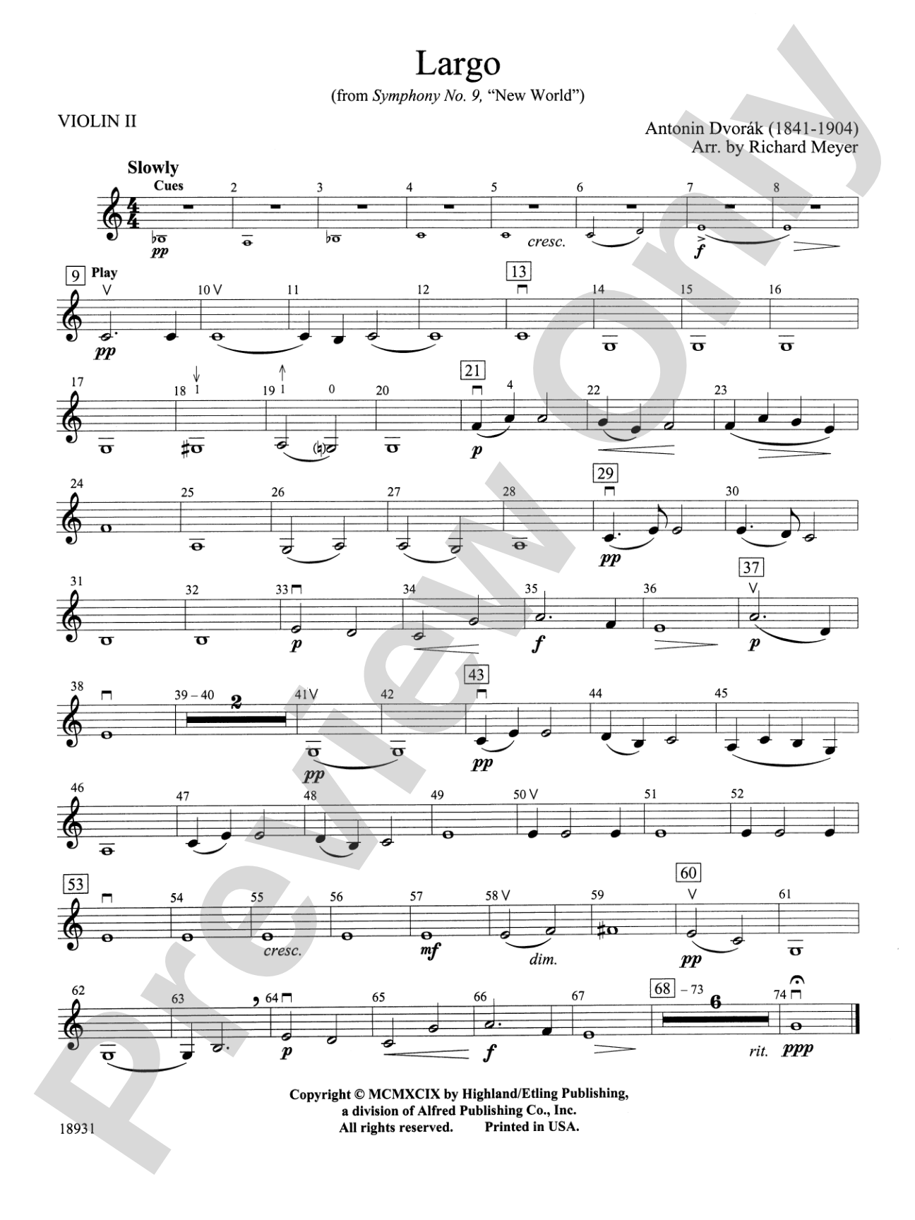 Largo from Symphony No. 9, "New World": 2nd Violin