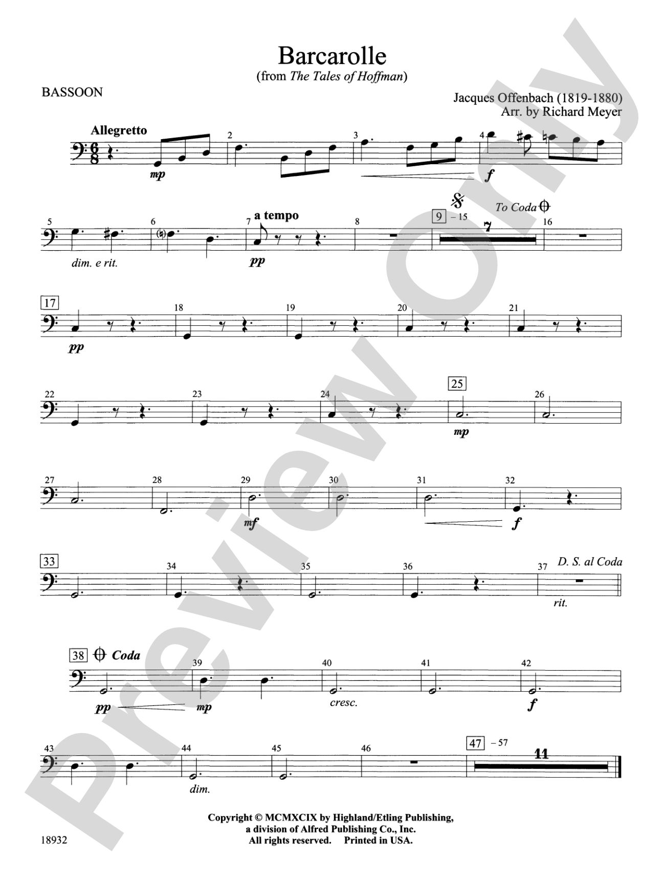 Barcarolle from "The Tales of Hoffman": Bassoon