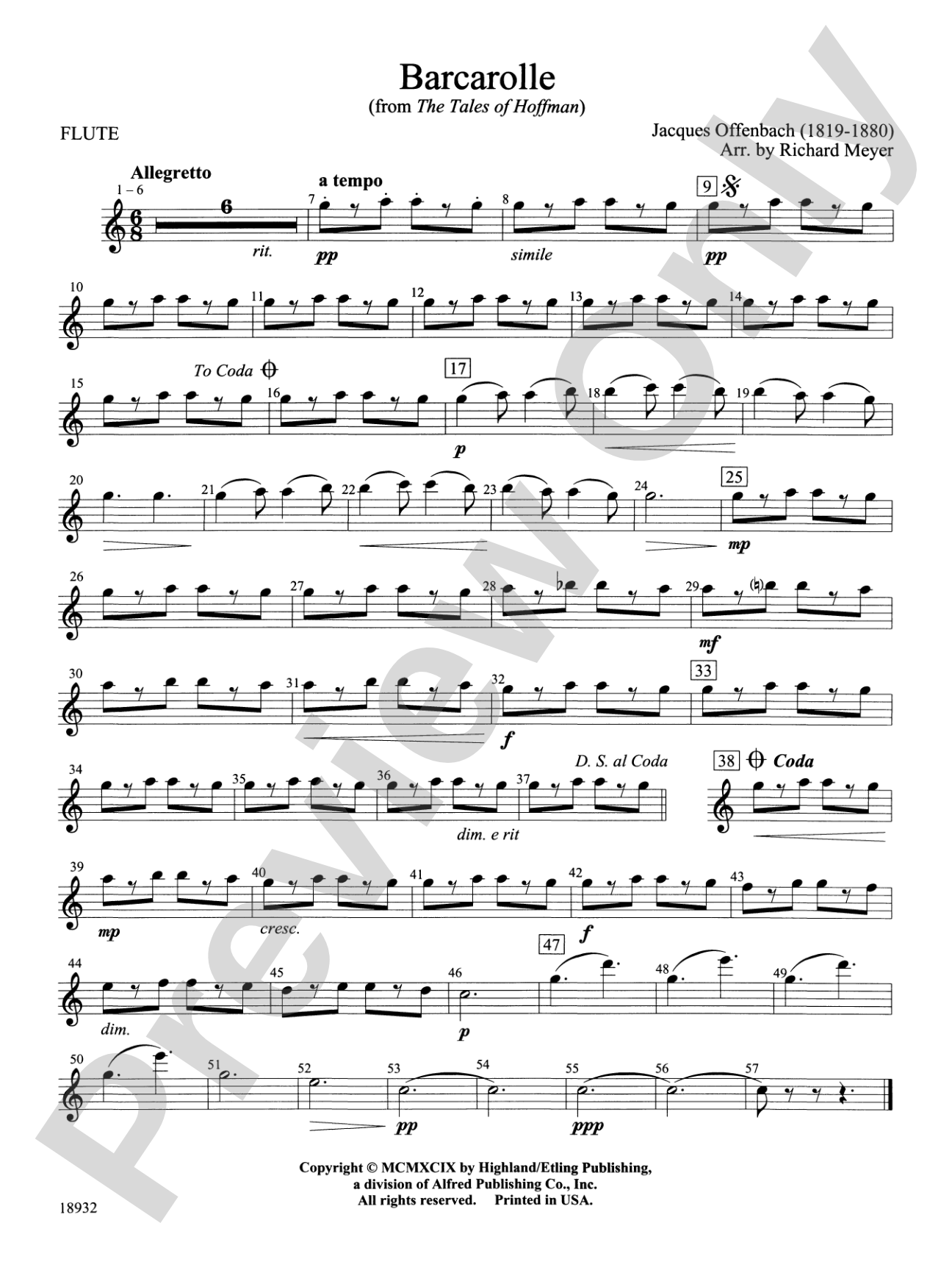 Barcarolle from "The Tales of Hoffman": Flute