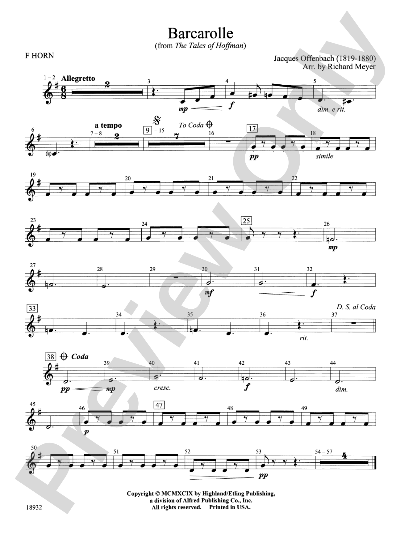 Barcarolle from "The Tales of Hoffman": 1st F Horn
