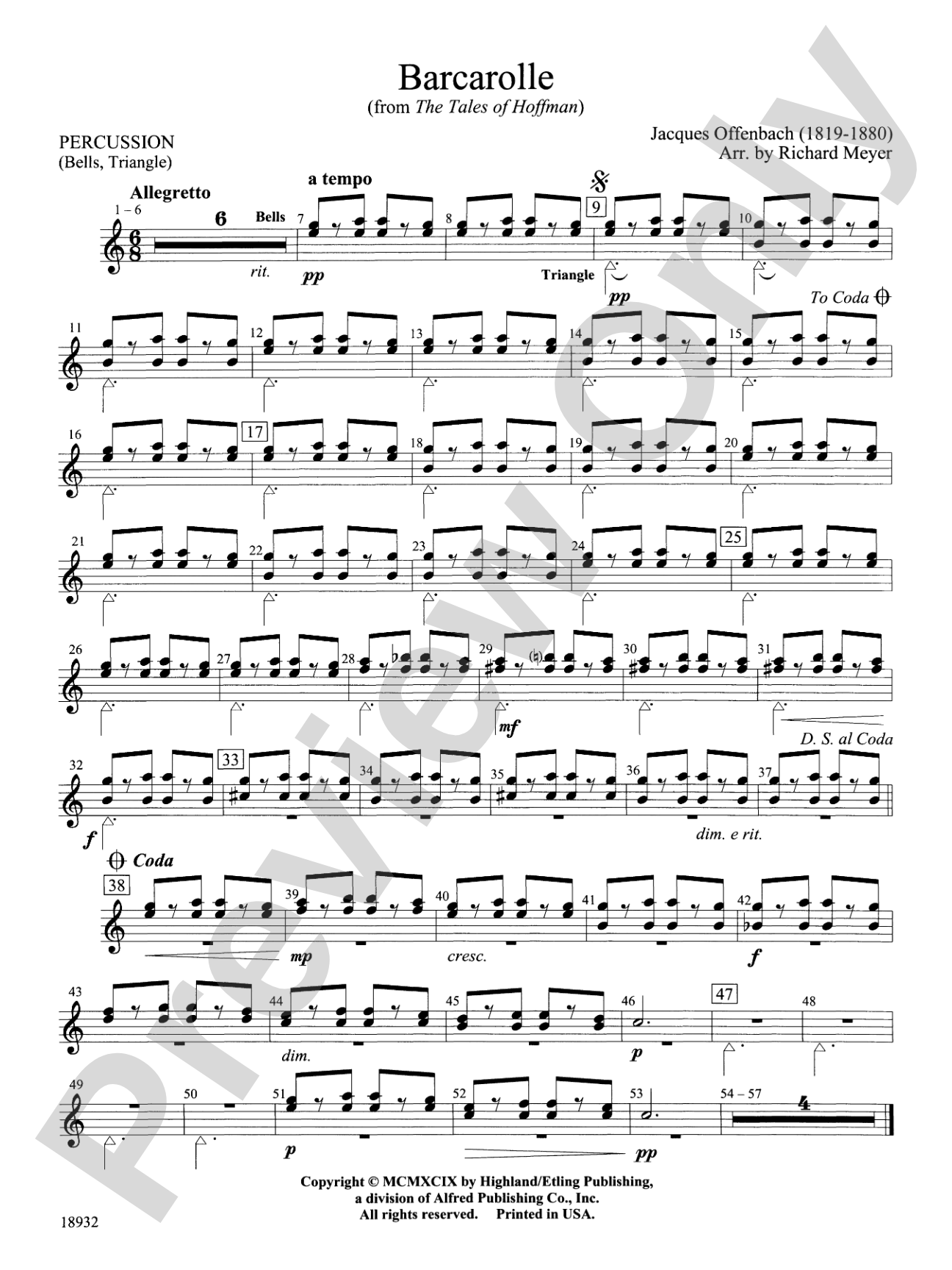 Barcarolle from "The Tales of Hoffman": 1st Percussion