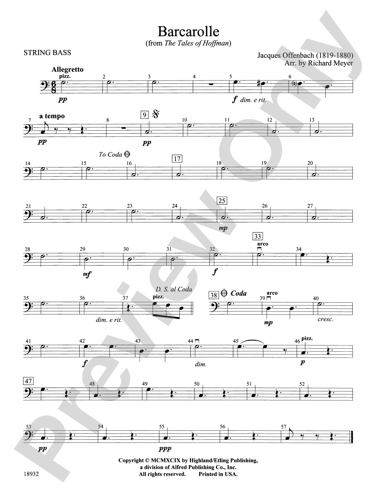 Barcarolle from "The Tales of Hoffman": String Bass