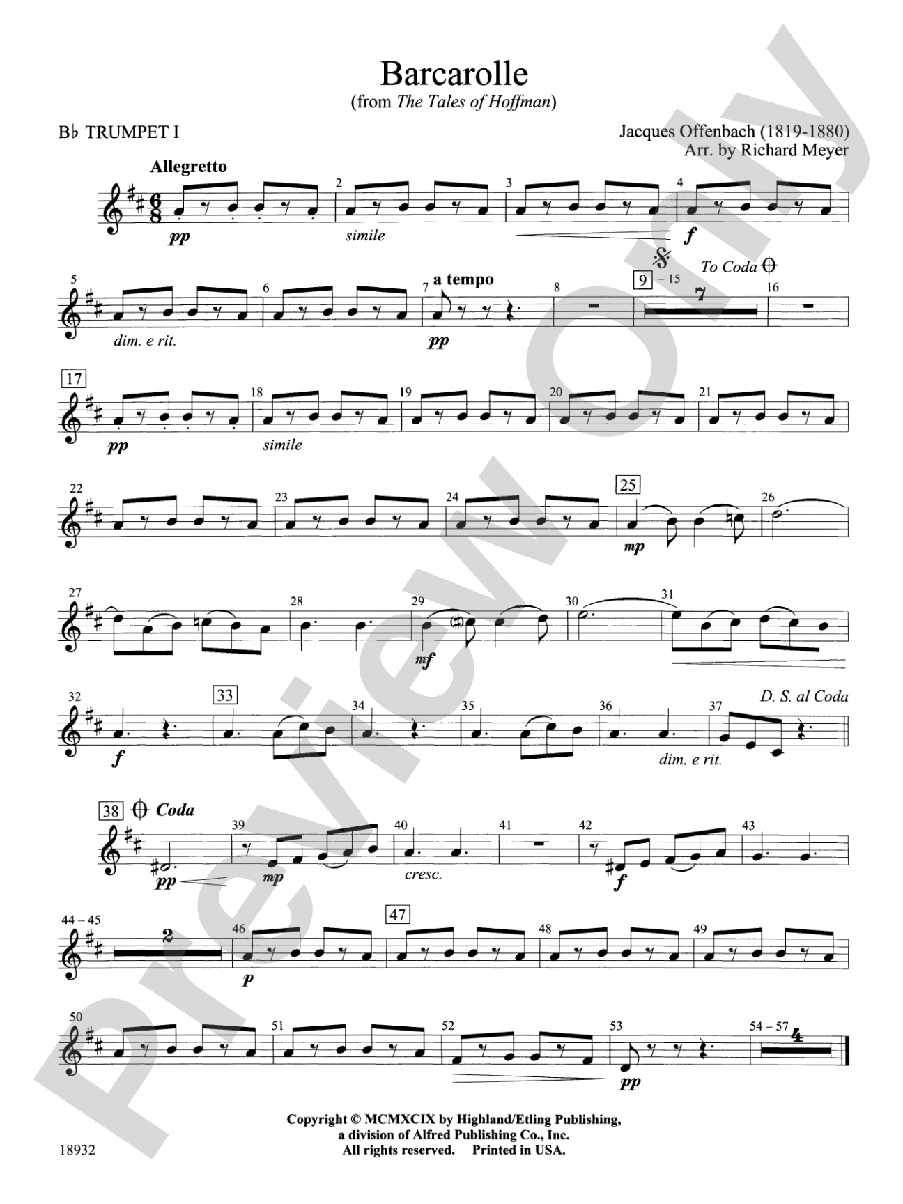 Barcarolle from "The Tales of Hoffman": 1st B-flat Trumpet