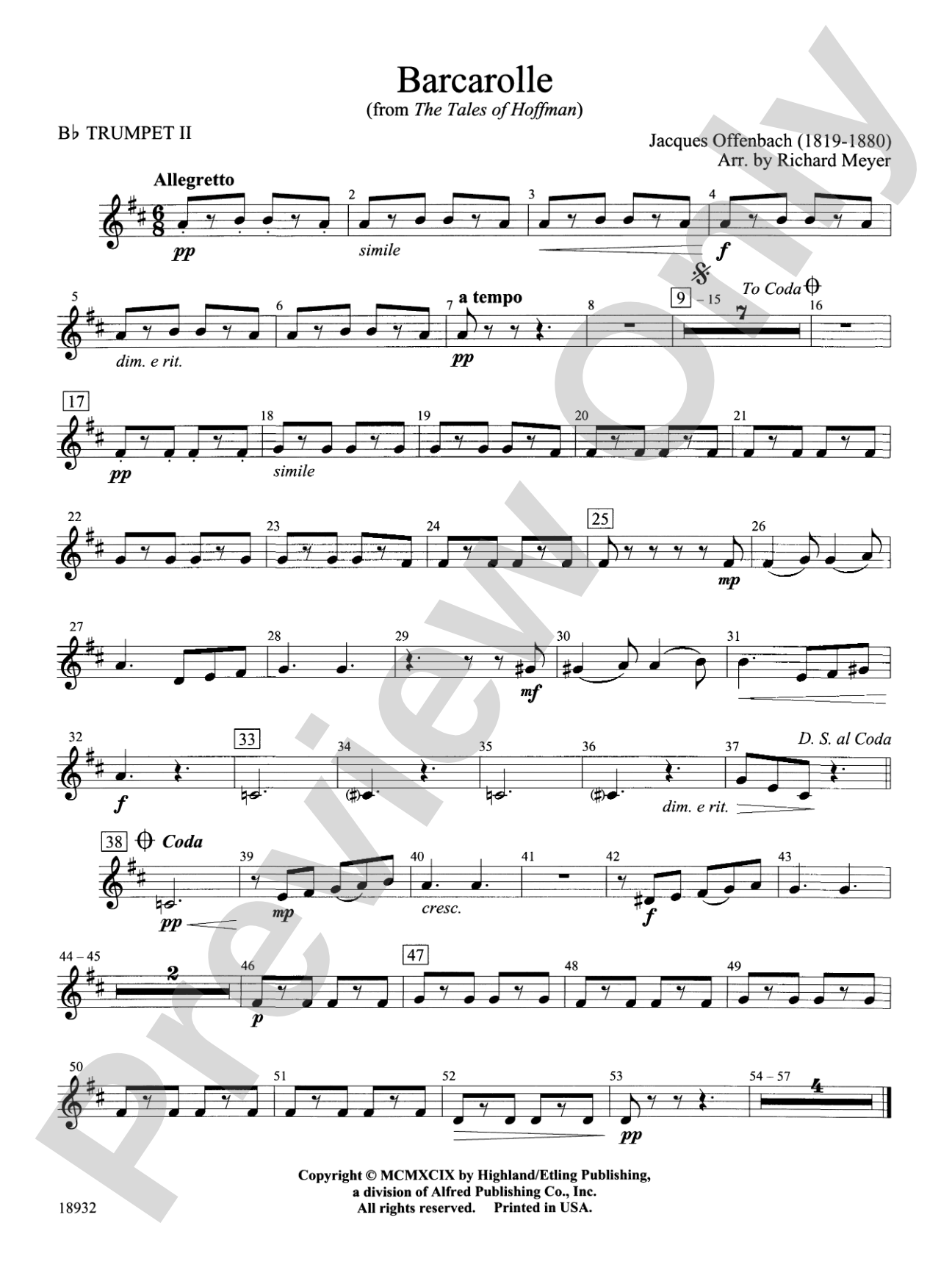 Barcarolle from "The Tales of Hoffman": 2nd B-flat Trumpet