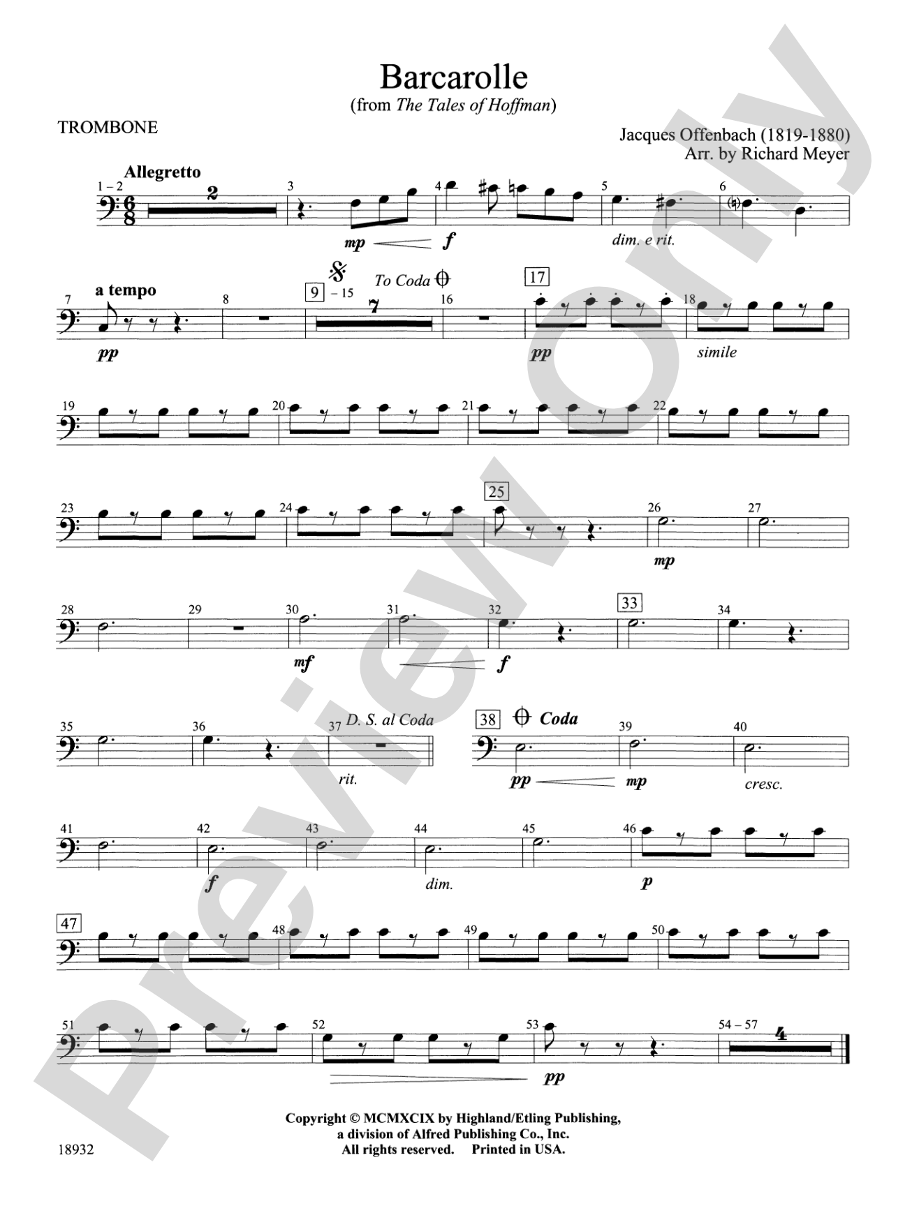 Barcarolle from "The Tales of Hoffman": 1st Trombone