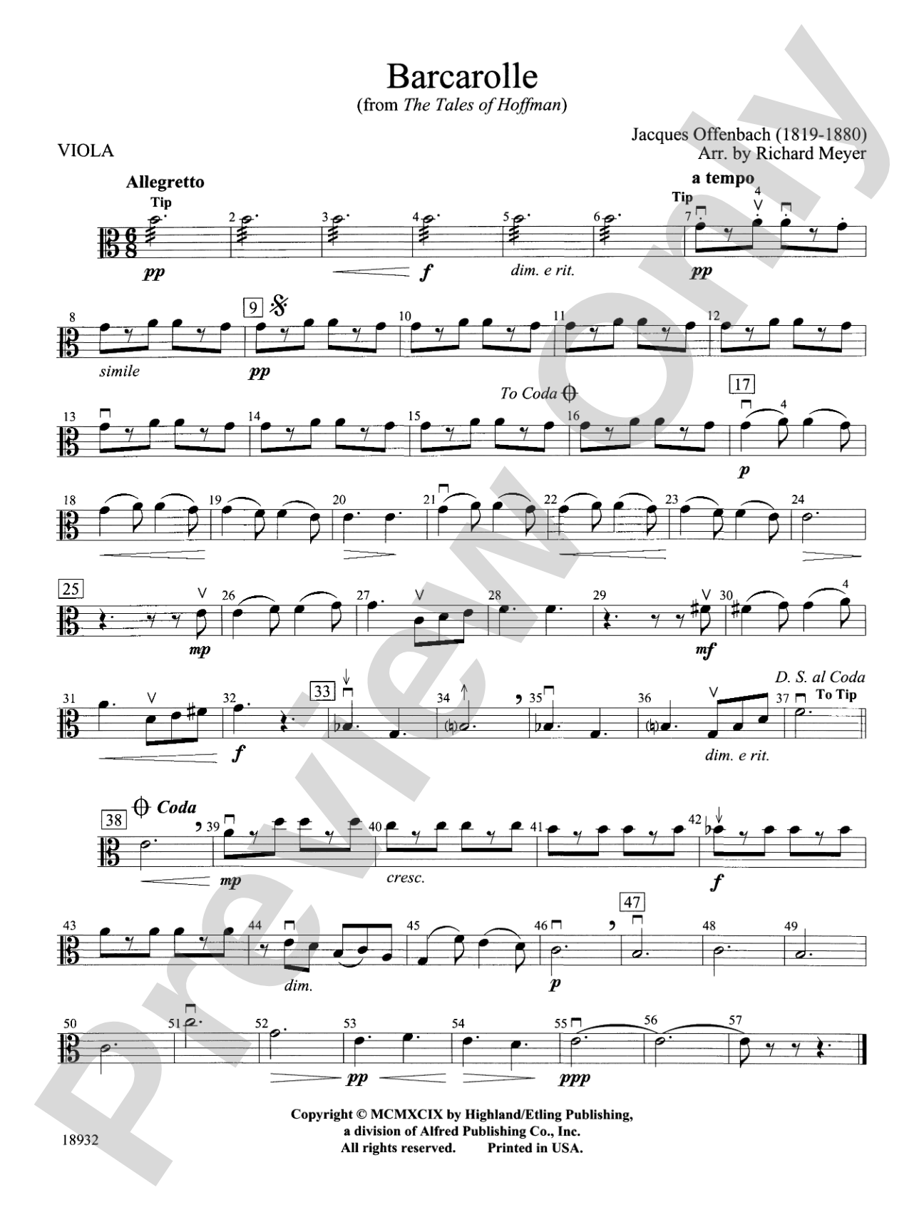 Barcarolle from "The Tales of Hoffman": Viola