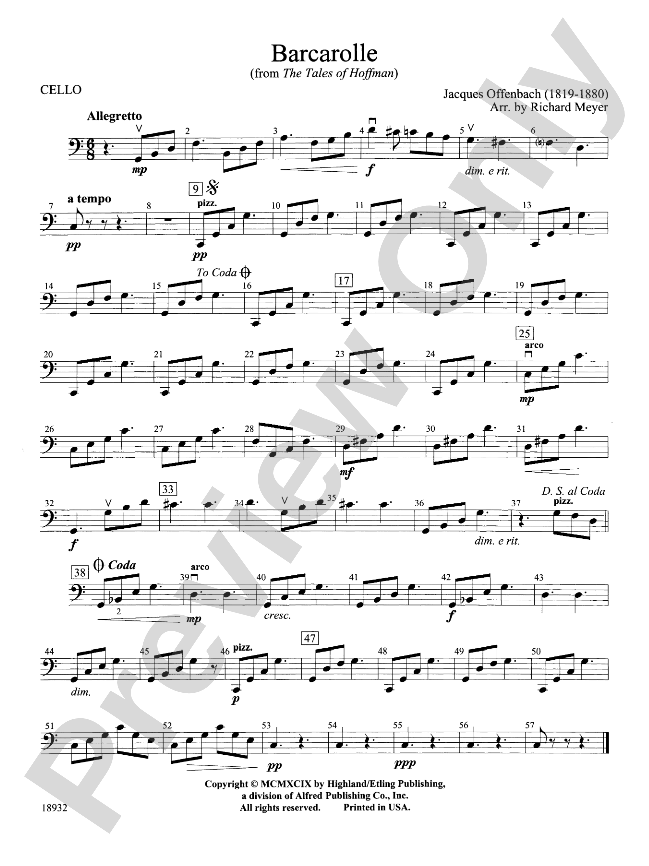 Barcarolle from "The Tales of Hoffman": Cello