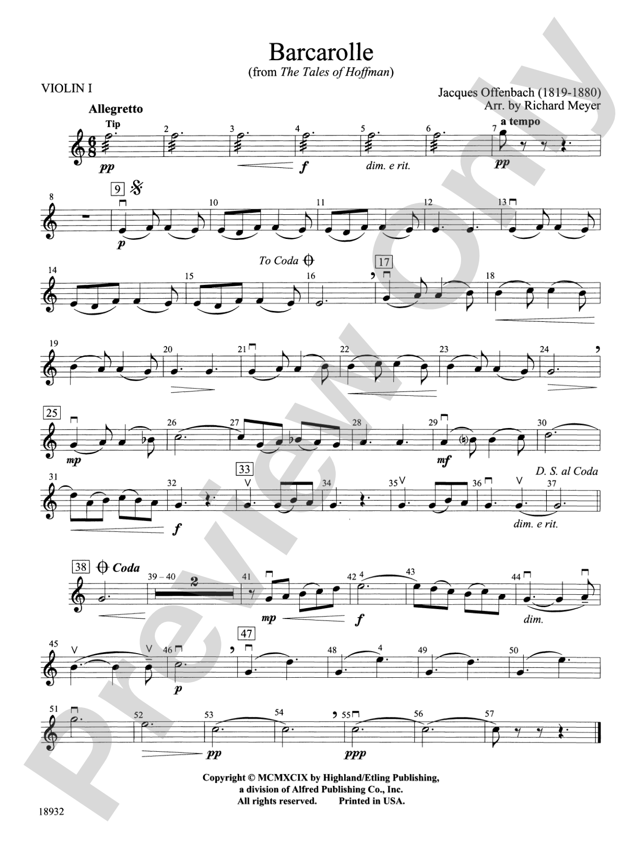 Barcarolle from "The Tales of Hoffman": 1st Violin