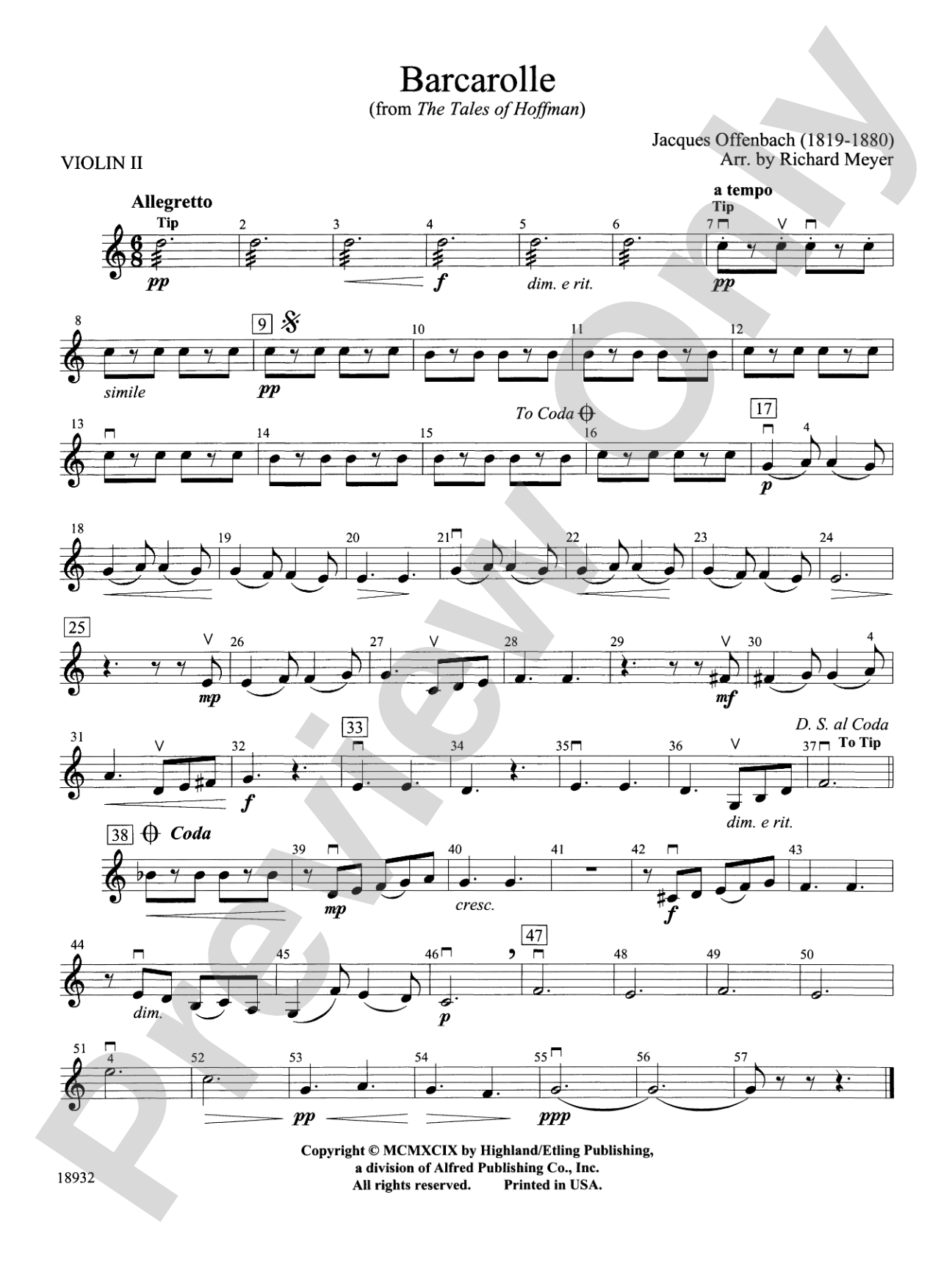 Barcarolle from "The Tales of Hoffman": 2nd Violin