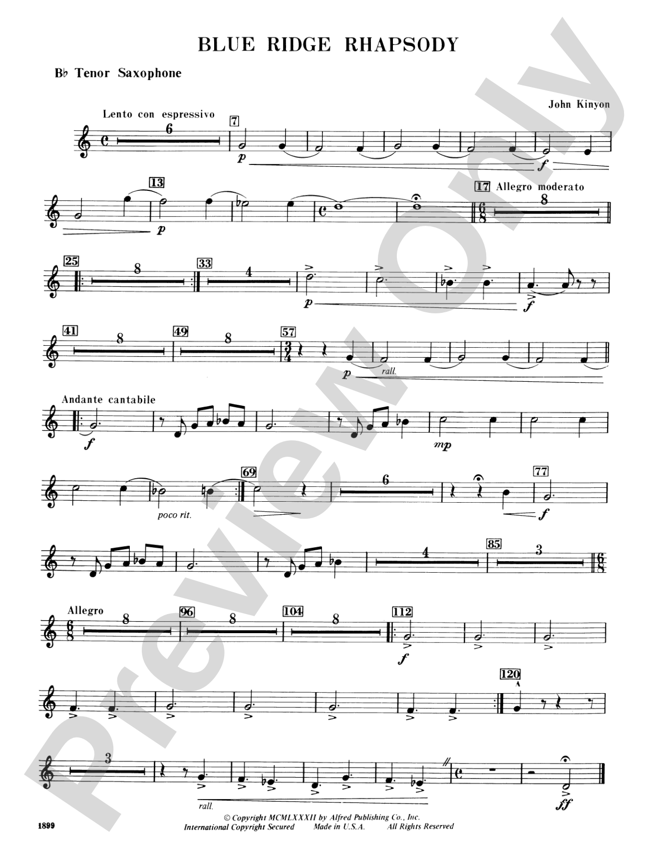 Blue Ridge Rhapsody: B-flat Tenor Saxophone