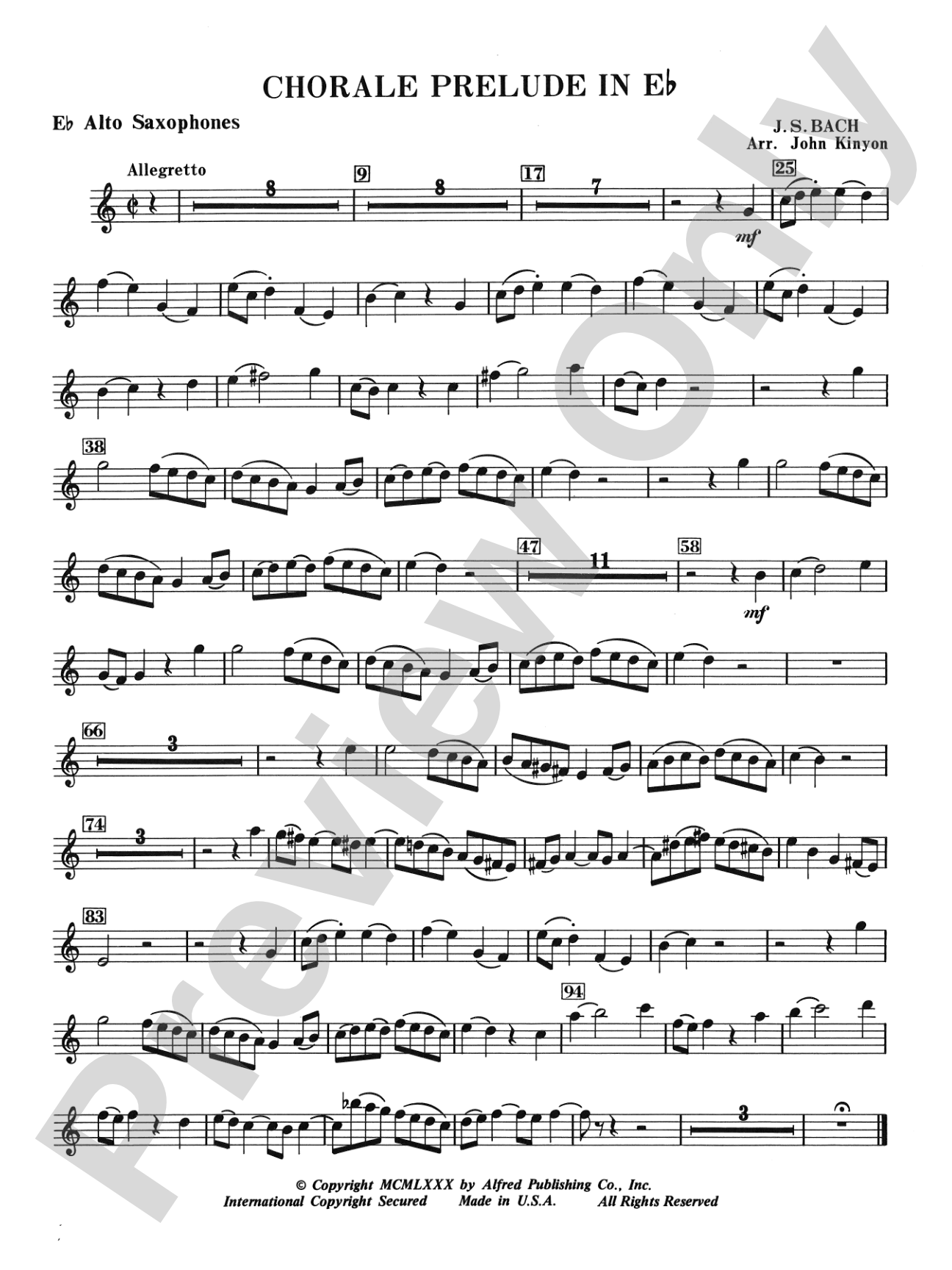 Chorale Prelude in E-Flat: E-flat Alto Saxophone