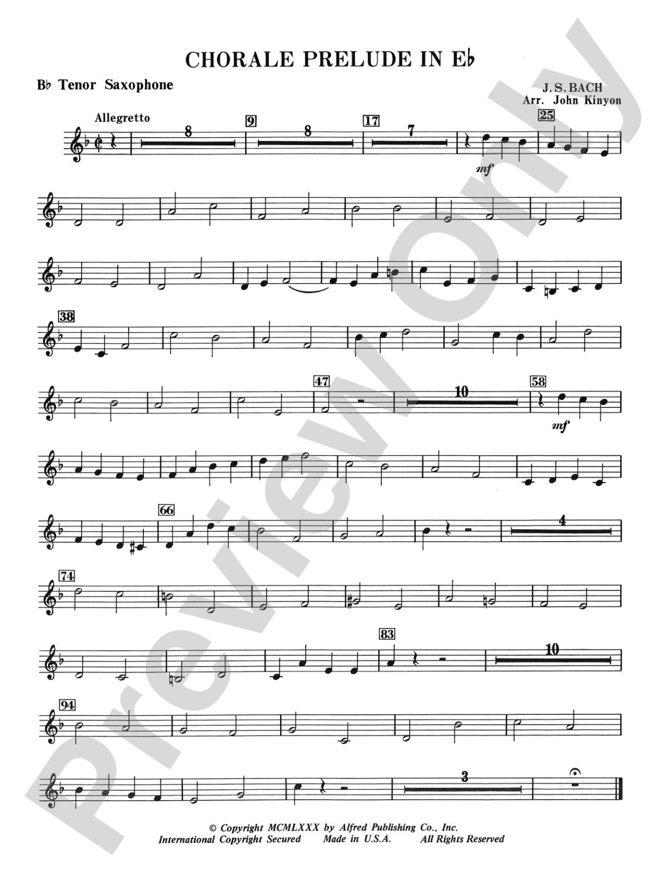 Chorale Prelude in E-Flat: B-flat Tenor Saxophone