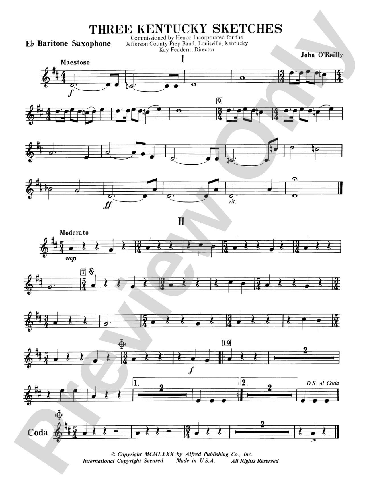 Three Kentucky Sketches: E-flat Baritone Saxophone