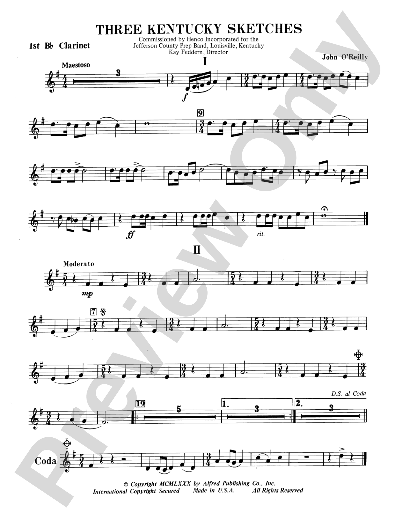 Three Kentucky Sketches: 1st B-flat Clarinet