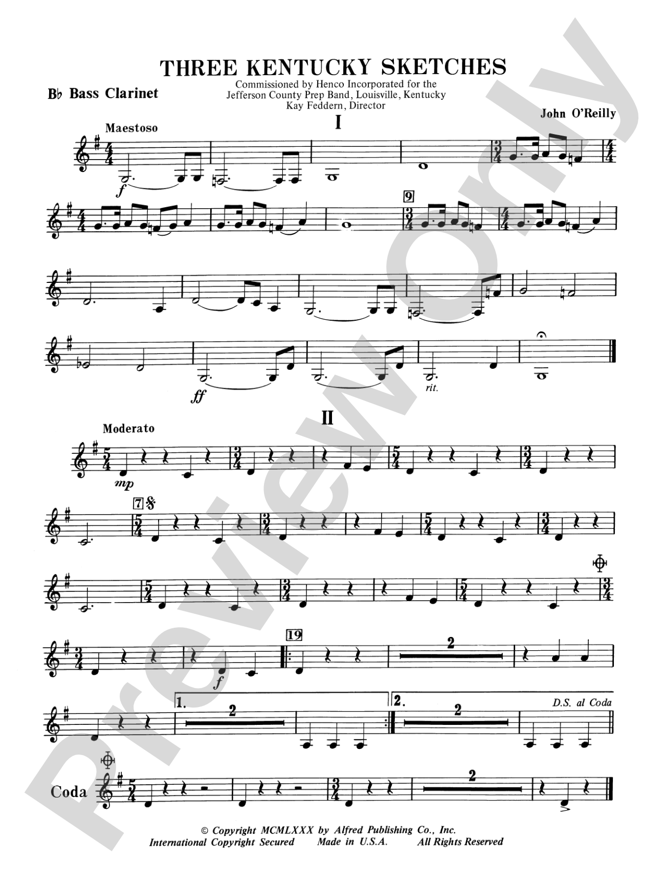 Three Kentucky Sketches: B-flat Bass Clarinet