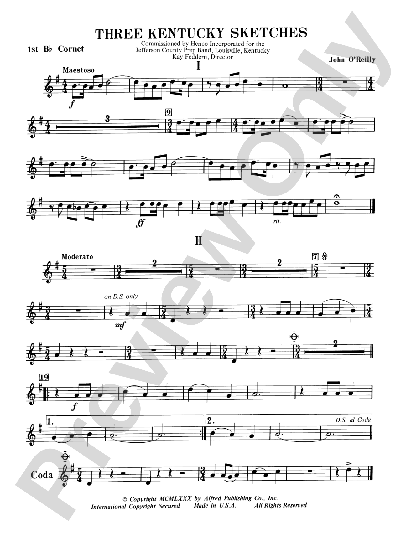 Three Kentucky Sketches: 1st B-flat Cornet