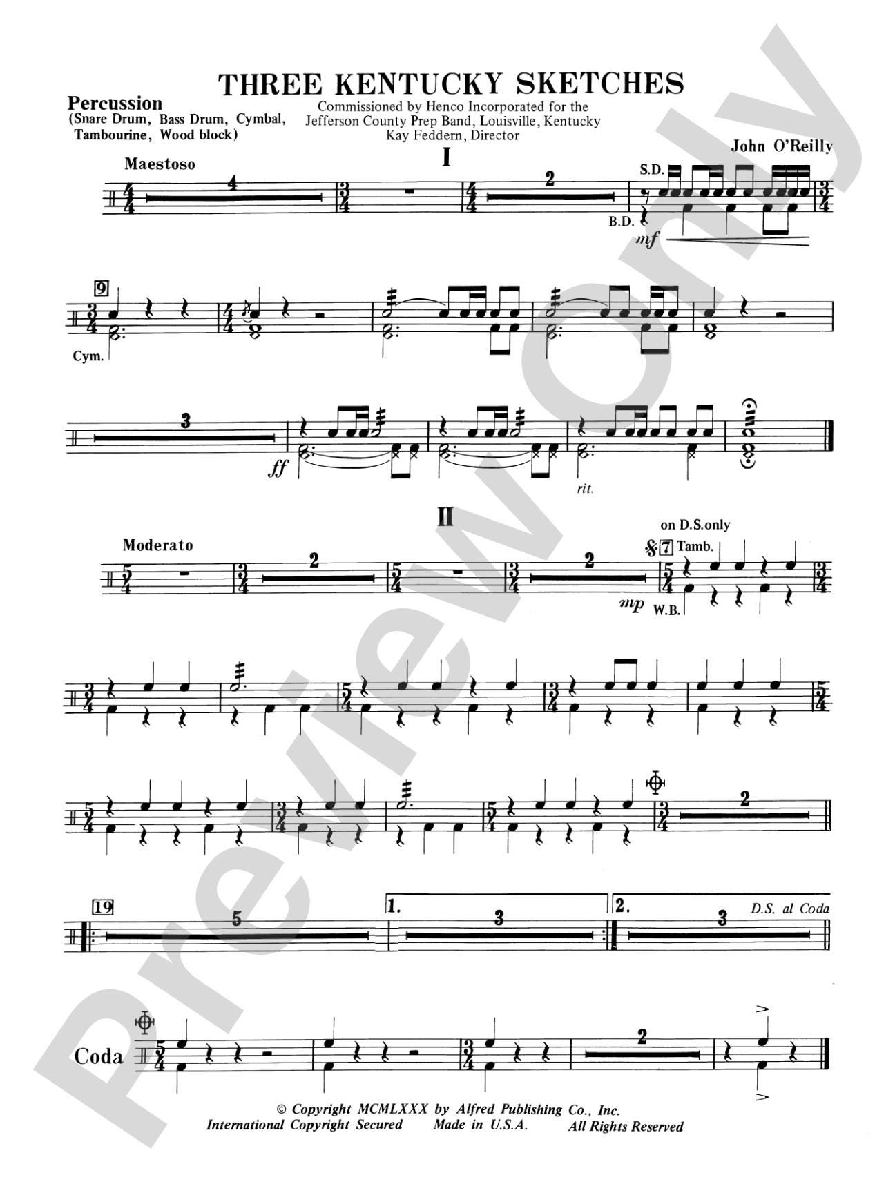 Three Kentucky Sketches: 1st Percussion