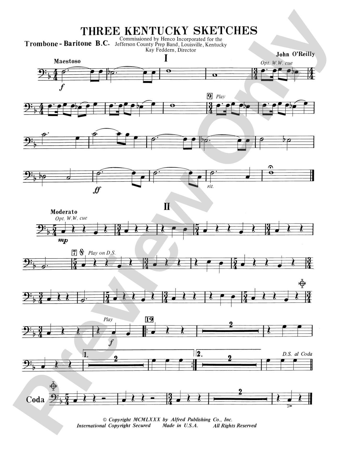 Three Kentucky Sketches: 1st Trombone