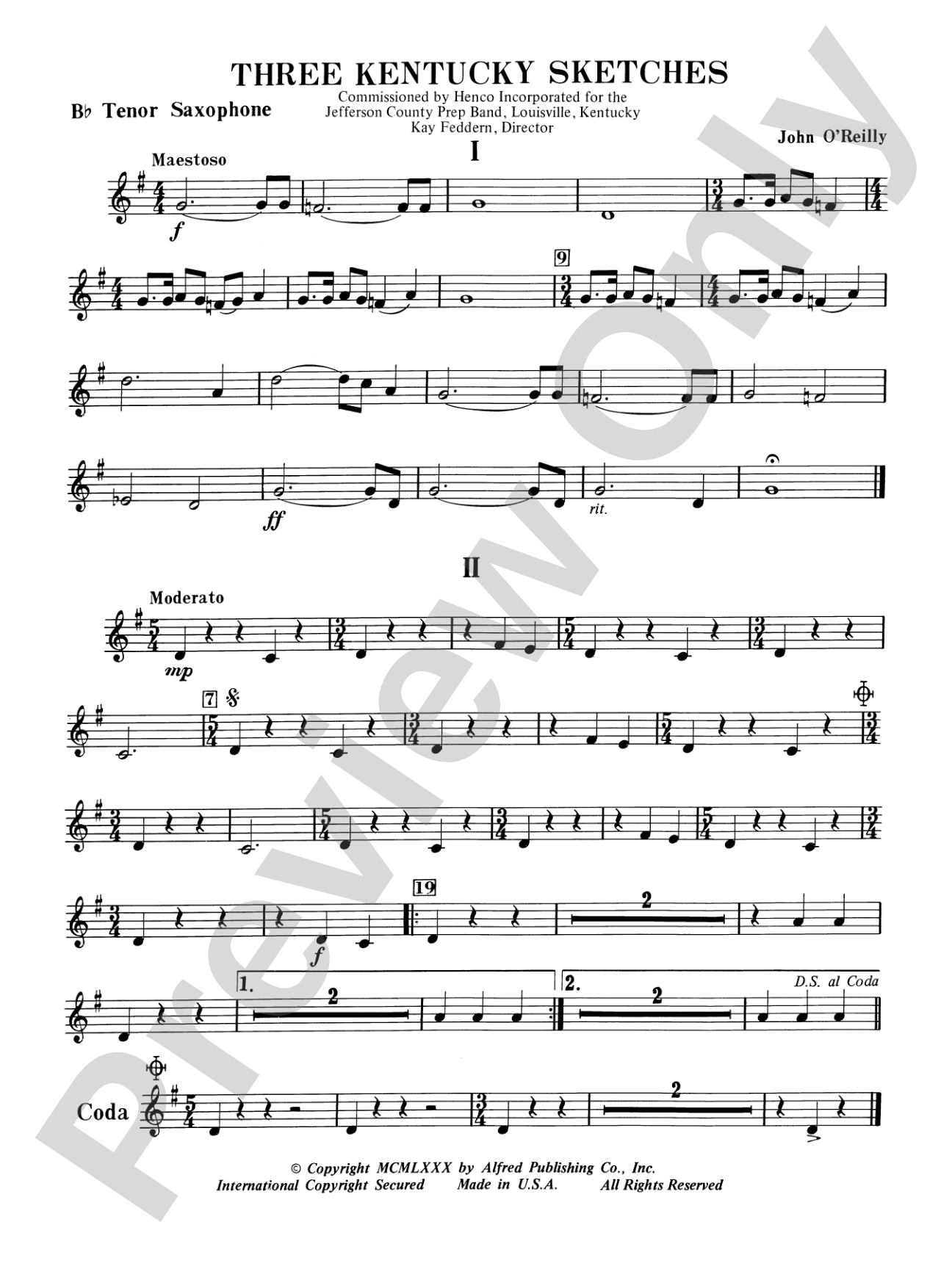 Three Kentucky Sketches: B-flat Tenor Saxophone
