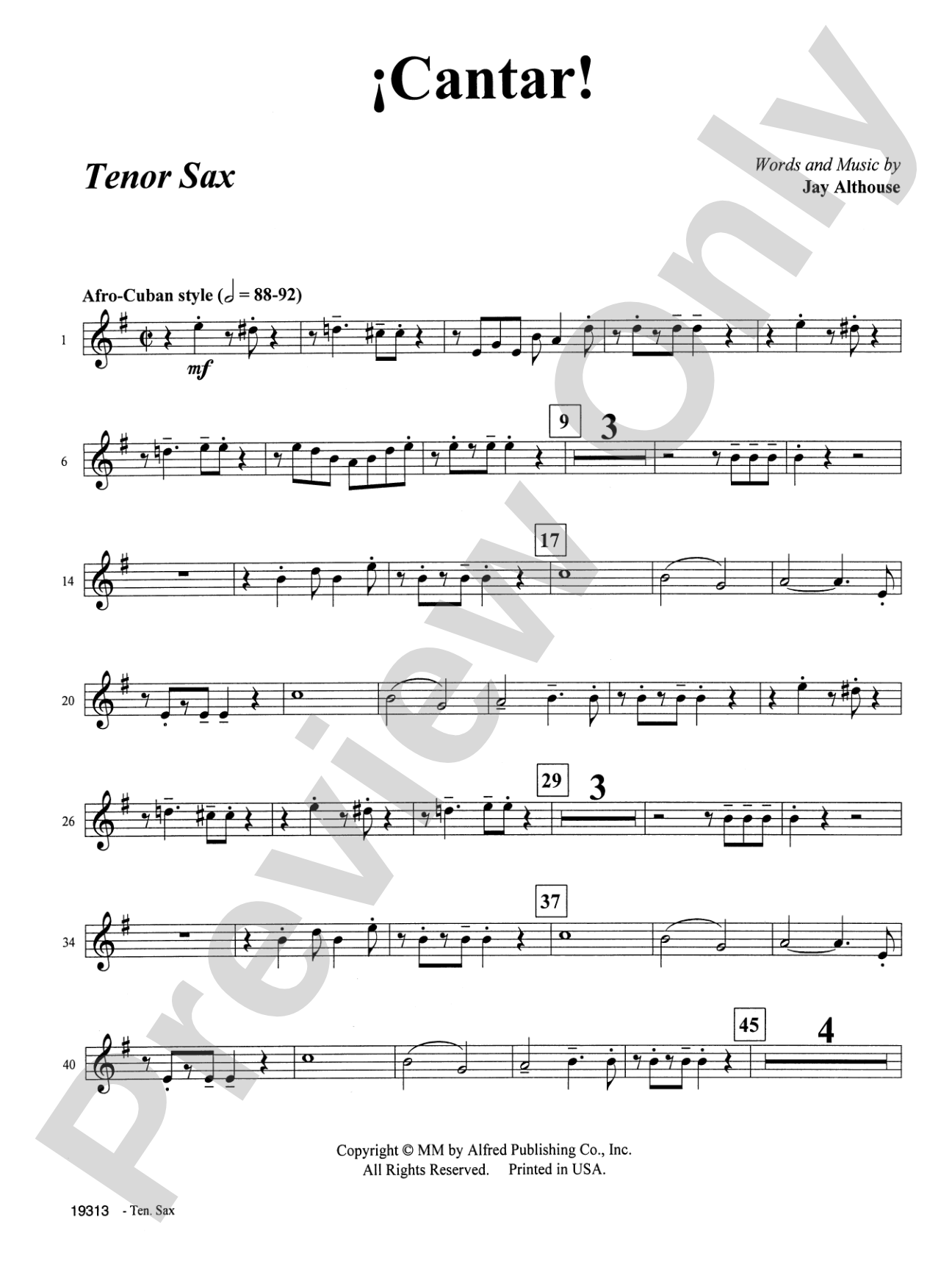 Cantar! (Sing!): B-flat Tenor Saxophone: Choral SoundPax