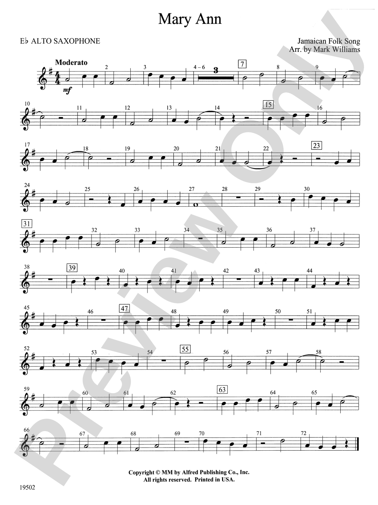 Mary Ann: E-flat Alto Saxophone