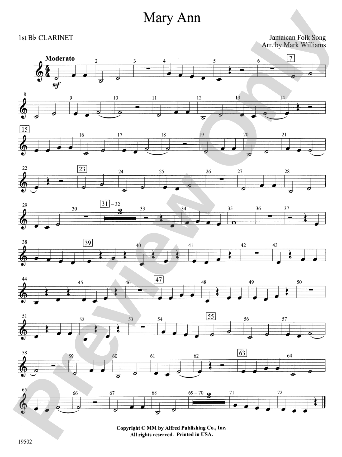 Mary Ann: 1st B-flat Clarinet