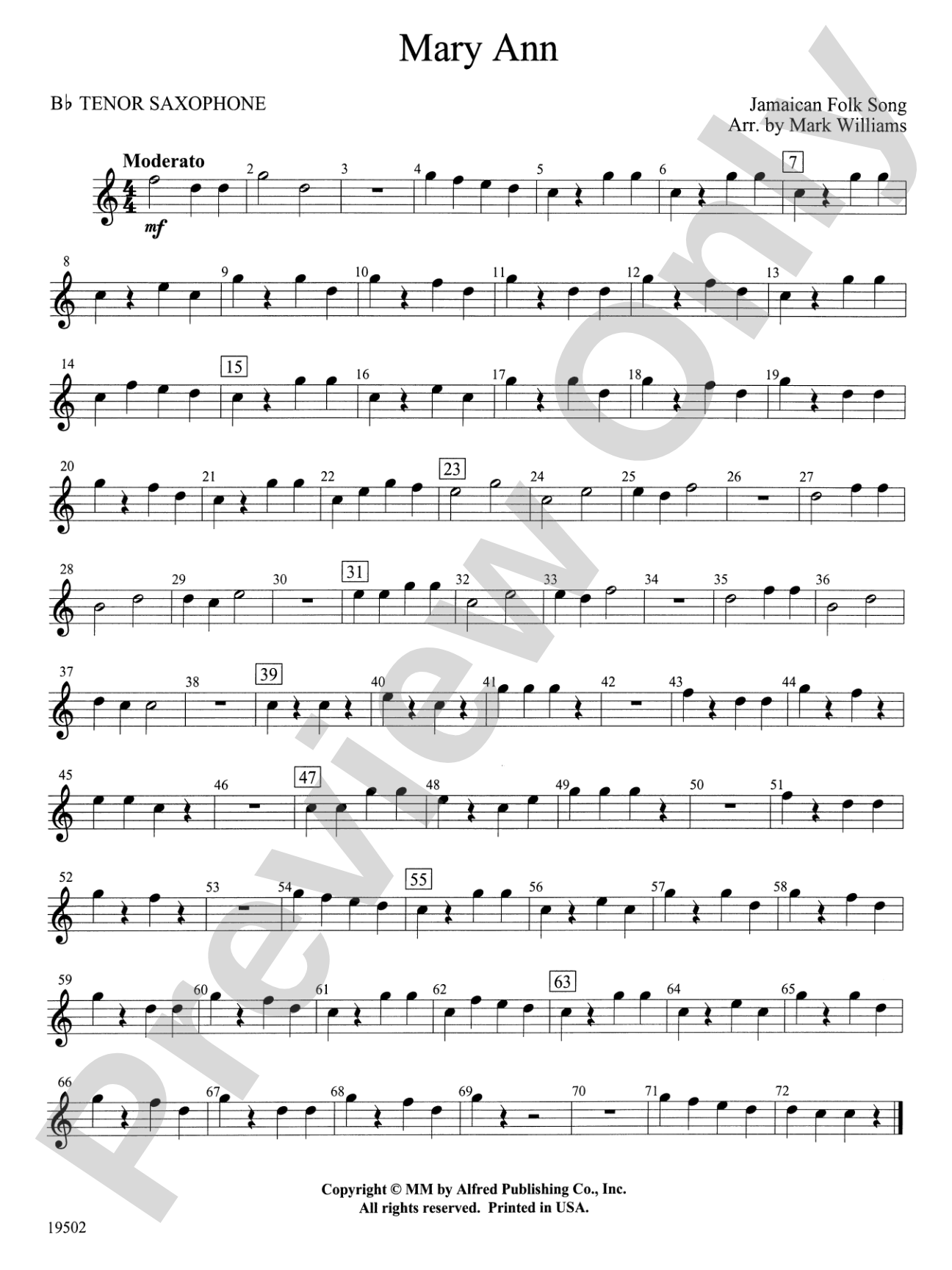 Mary Ann: B-flat Tenor Saxophone
