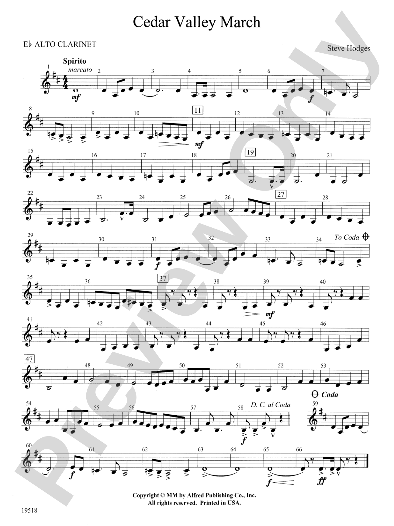 Cedar Valley March: E-flat Alto Clarinet