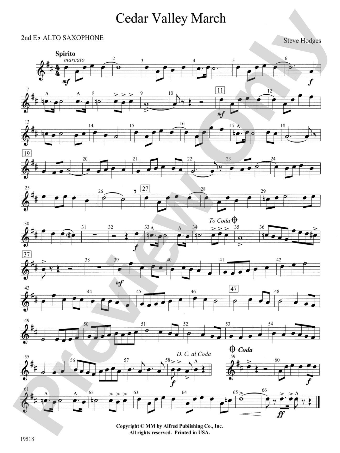Cedar Valley March: 2nd E-flat Alto Saxophone