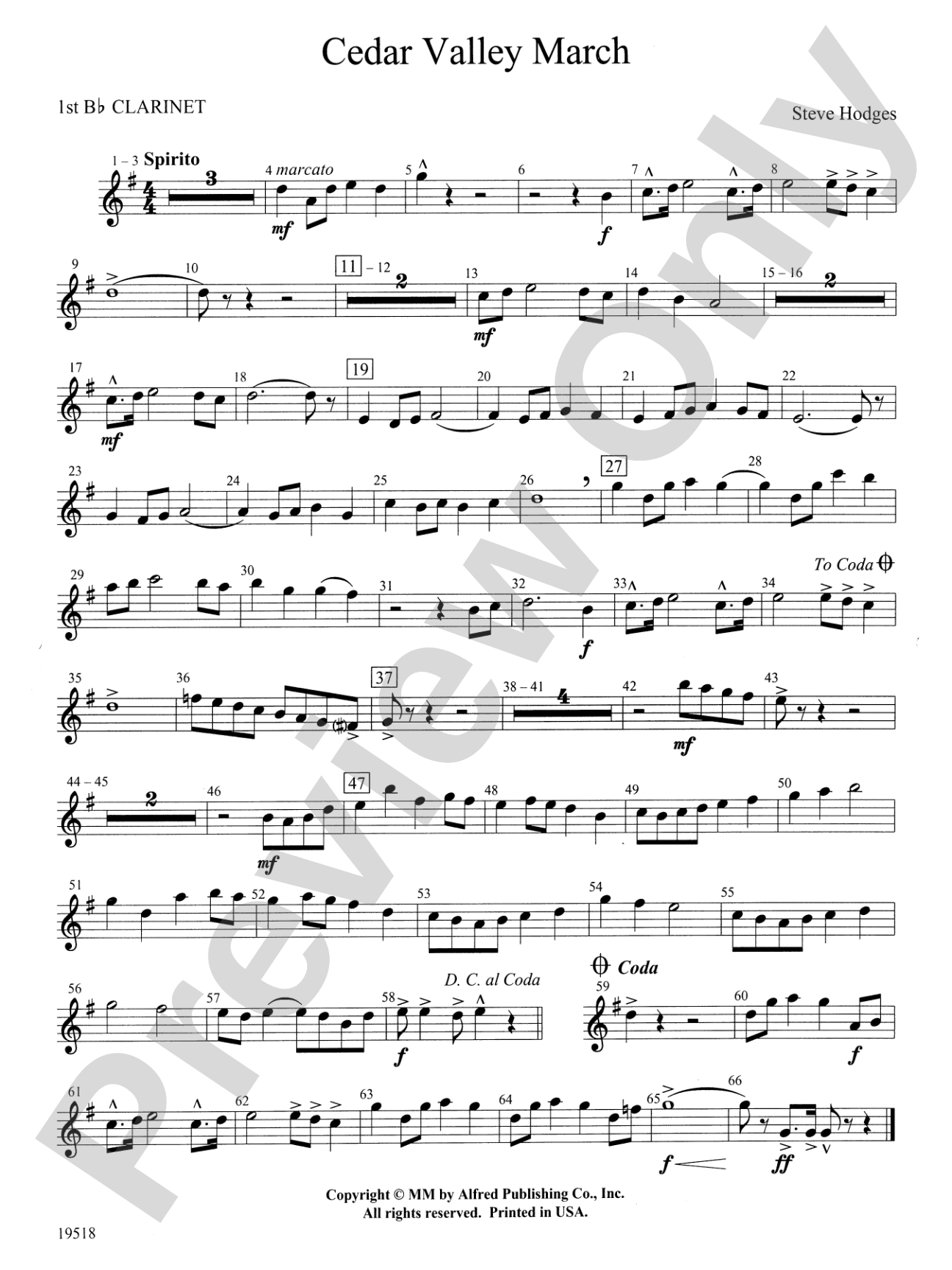 Cedar Valley March: 1st B-flat Clarinet
