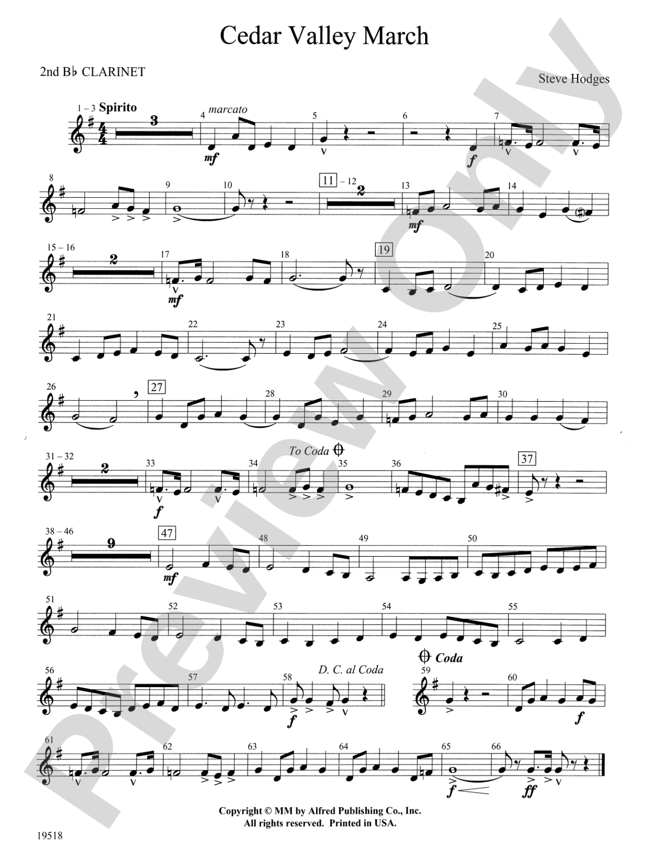 Cedar Valley March: 2nd B-flat Clarinet