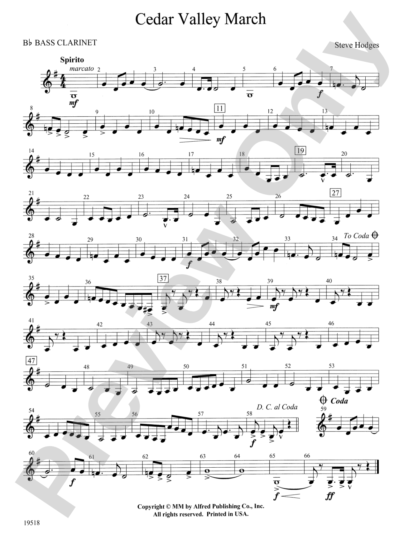 Cedar Valley March: B-flat Bass Clarinet