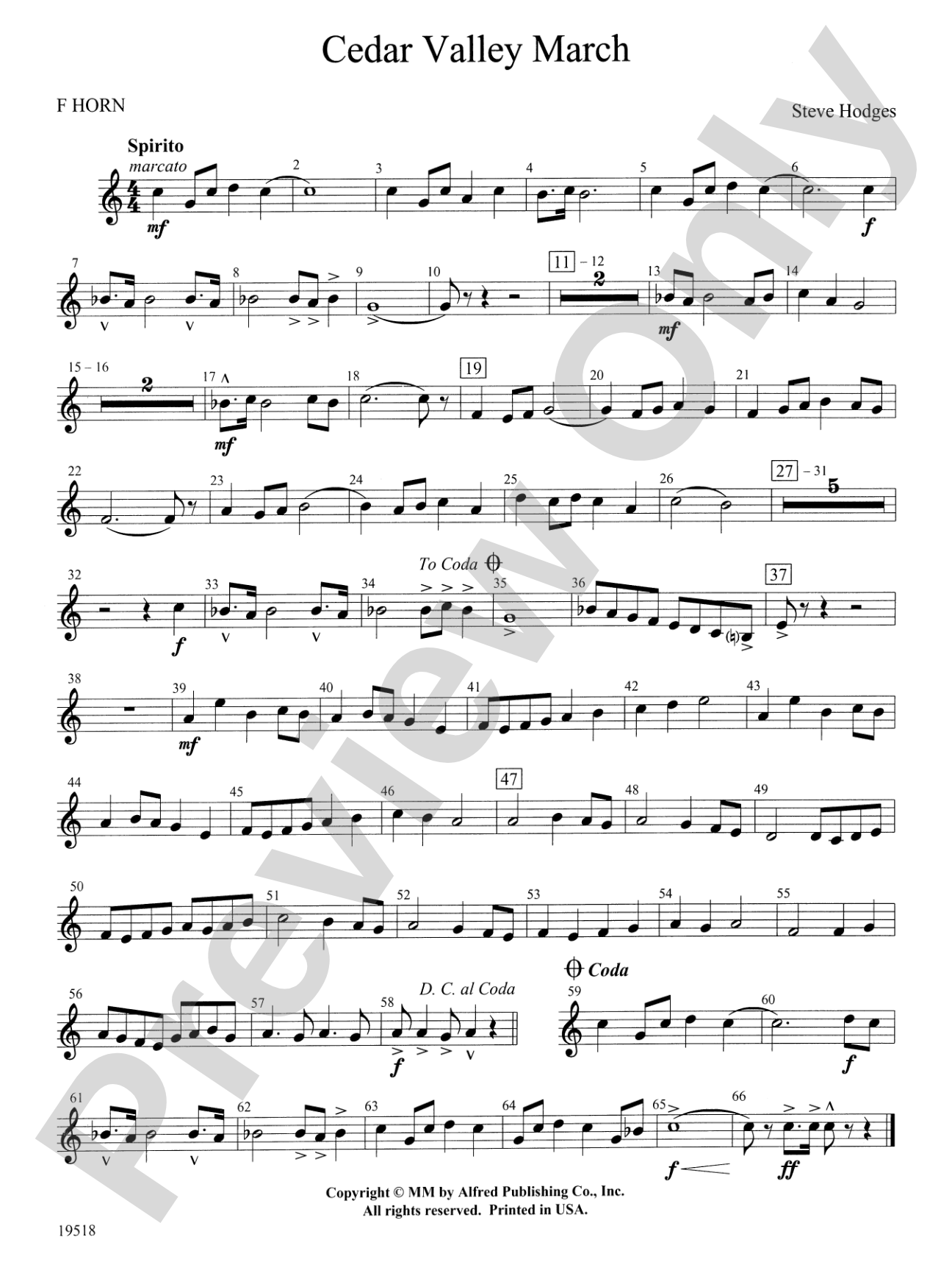 Cedar Valley March: 1st F Horn