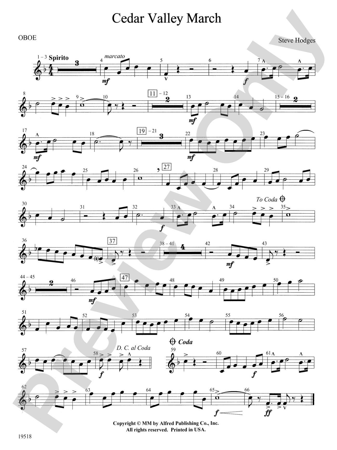 Cedar Valley March: Oboe