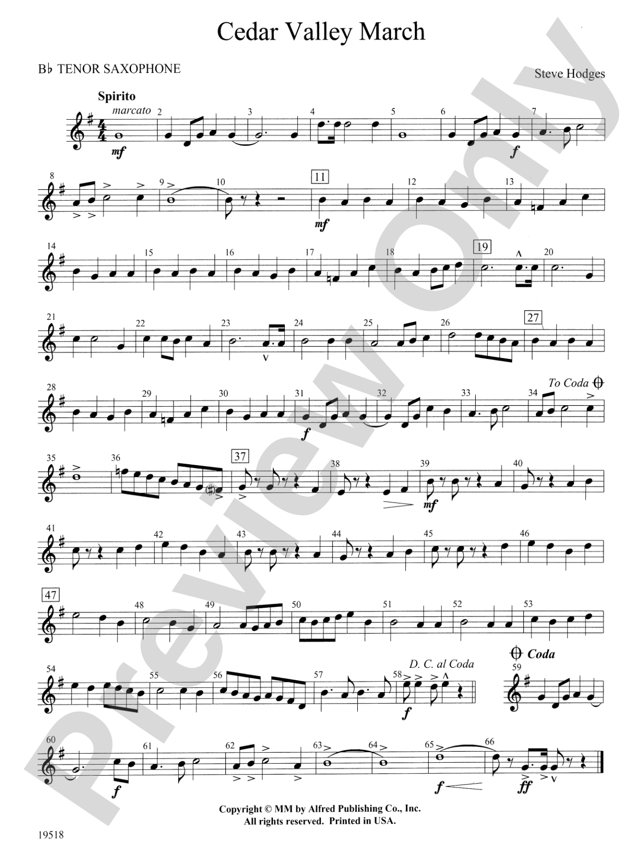 Cedar Valley March: B-flat Tenor Saxophone