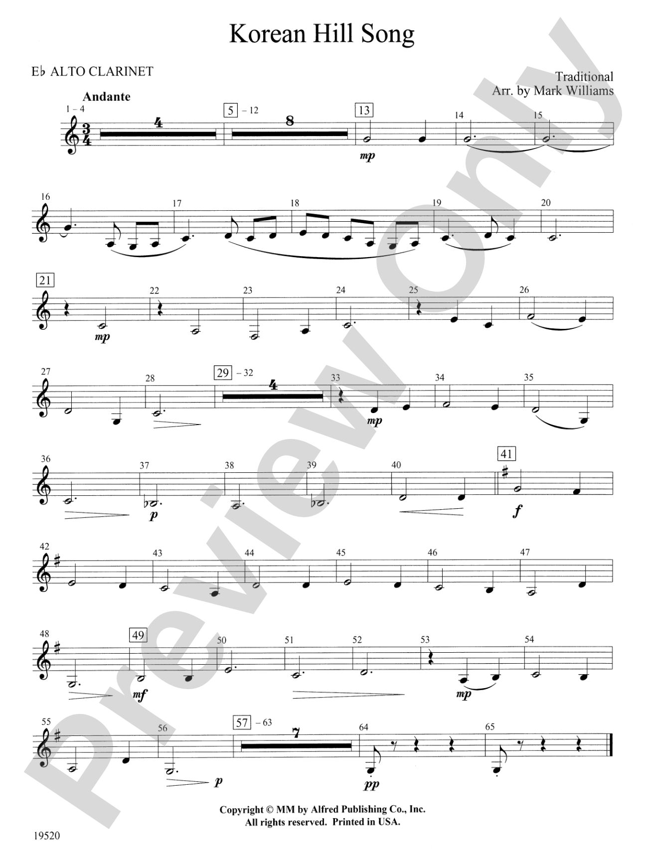 Korean Hill Song: E-flat Alto Clarinet