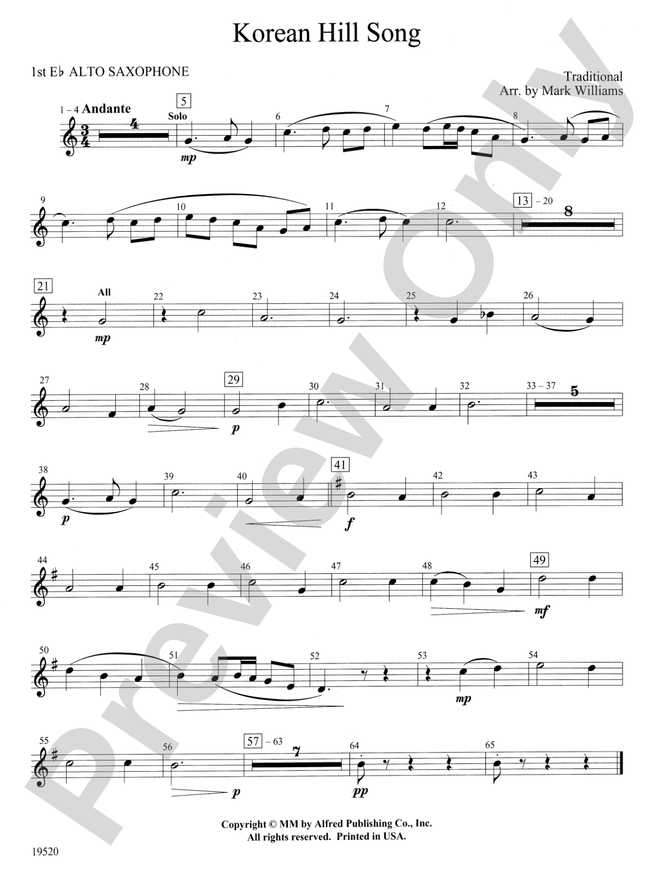 Korean Hill Song: E-flat Alto Saxophone