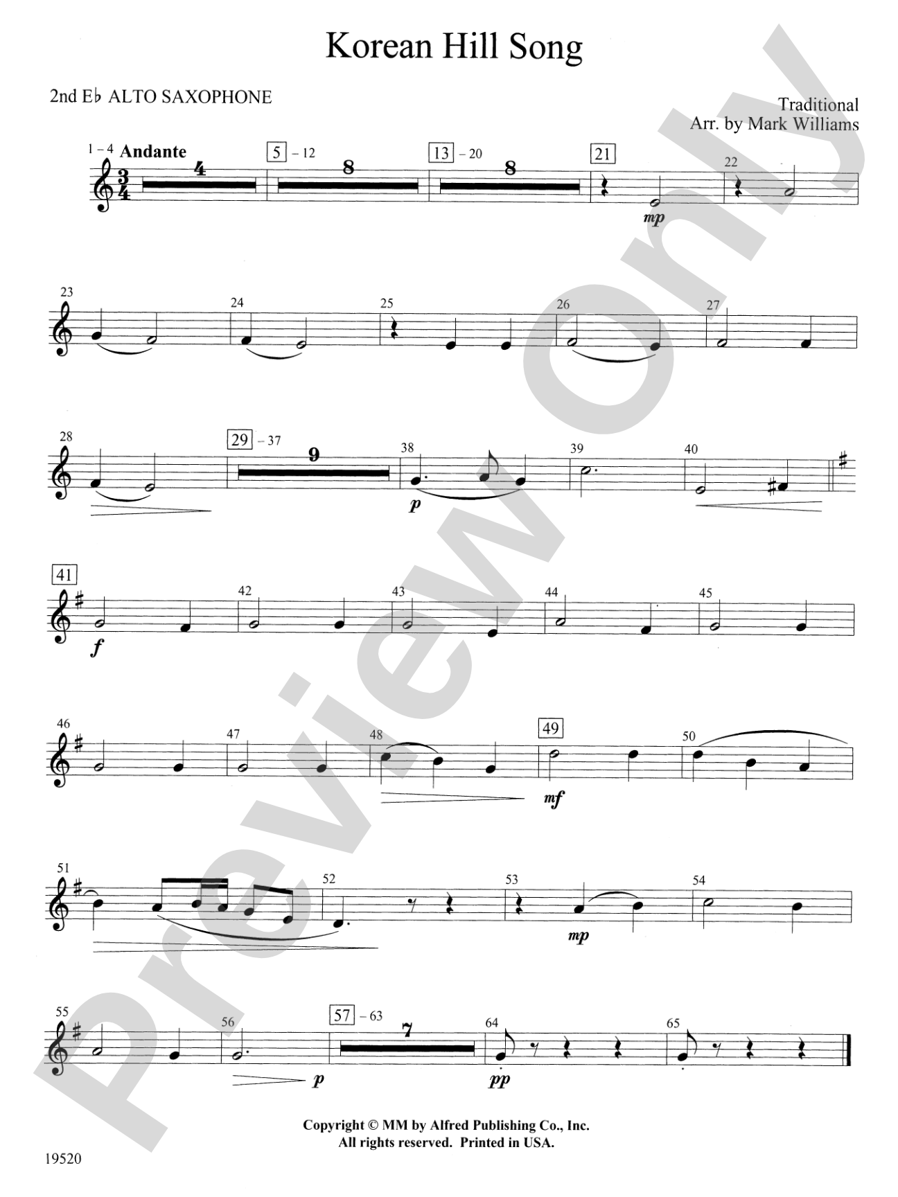 Korean Hill Song: 2nd E-flat Alto Saxophone