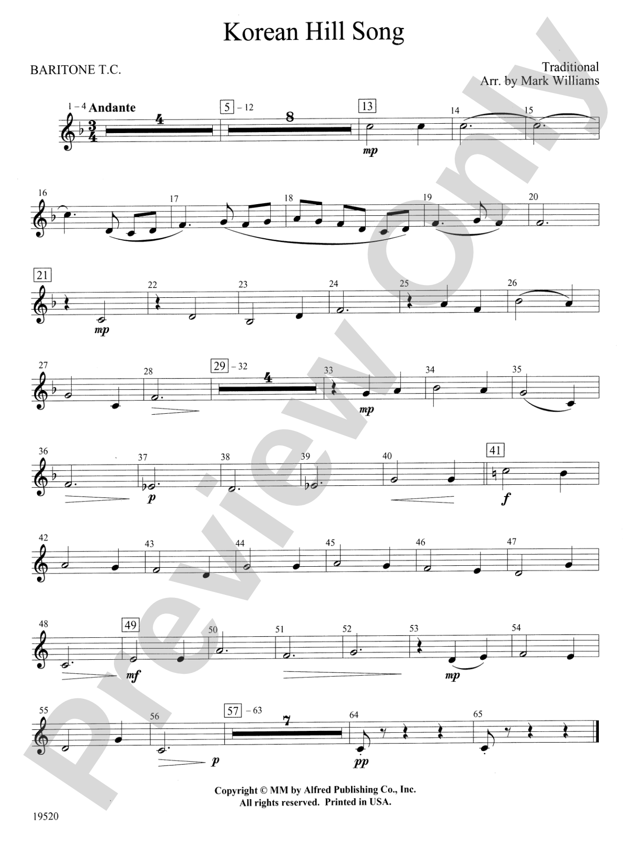 Korean Hill Song: Baritone T.C.