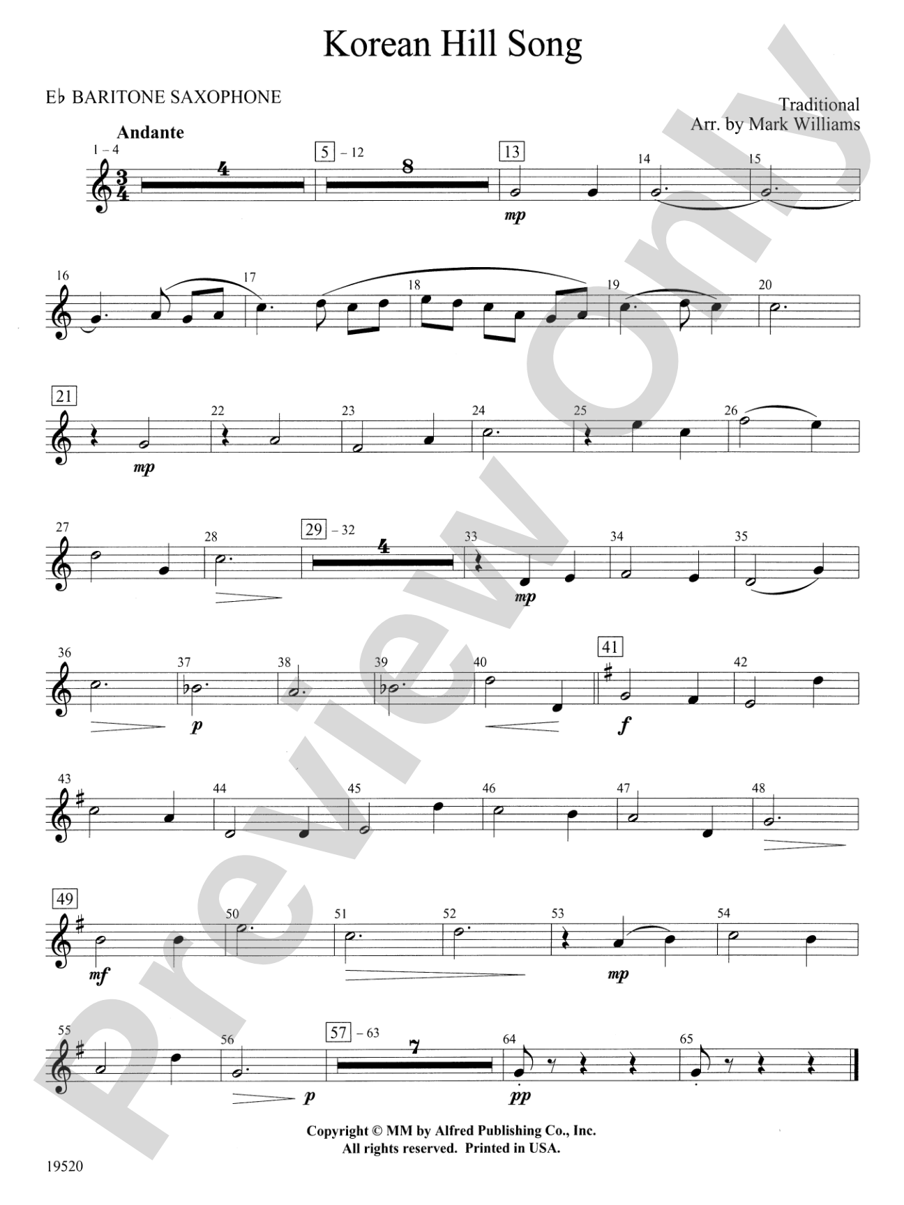 Korean Hill Song: E-flat Baritone Saxophone