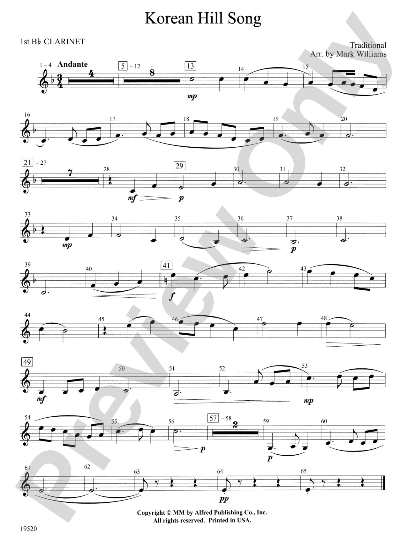Korean Hill Song: 1st B-flat Clarinet
