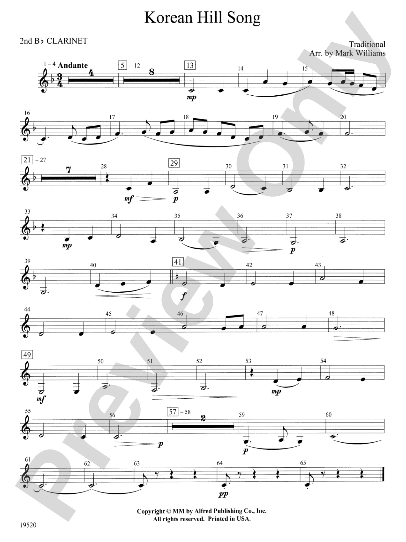 Korean Hill Song: 2nd B-flat Clarinet