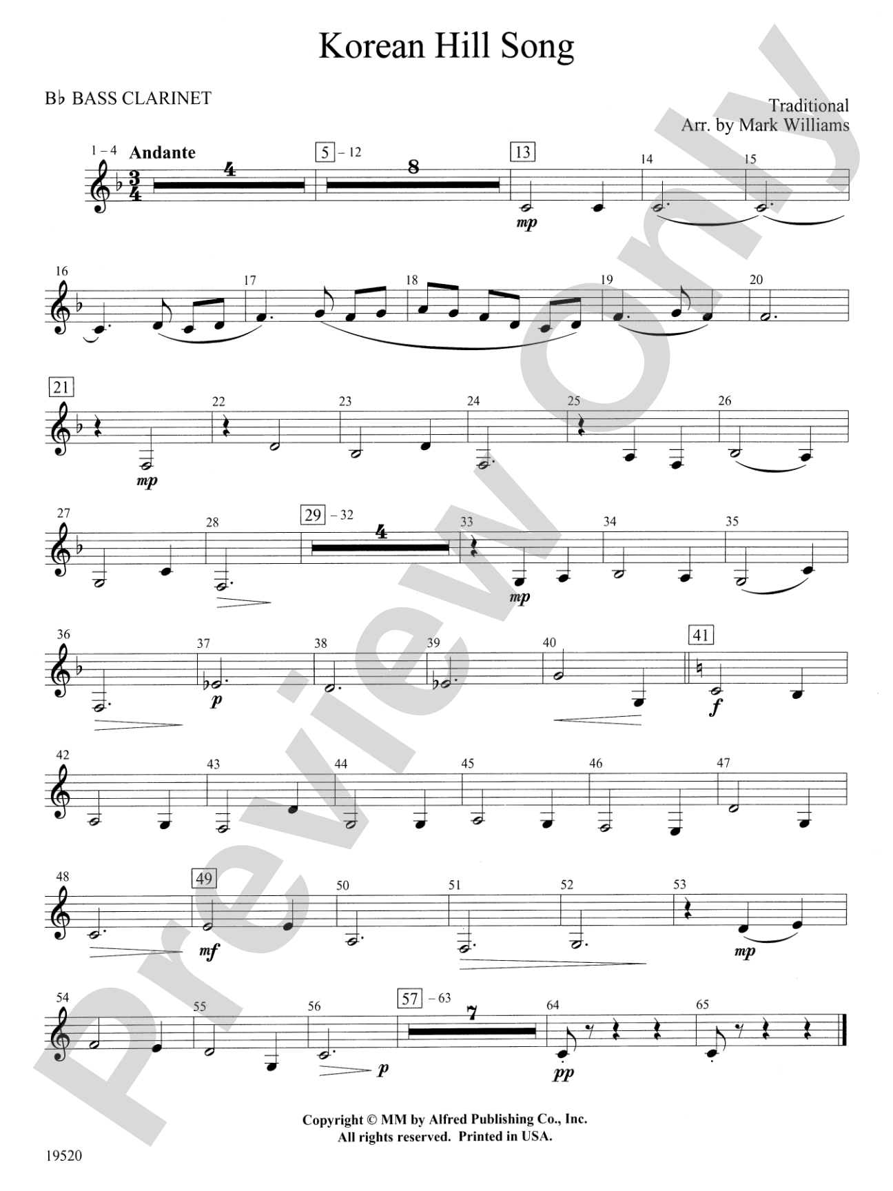 Korean Hill Song: B-flat Bass Clarinet