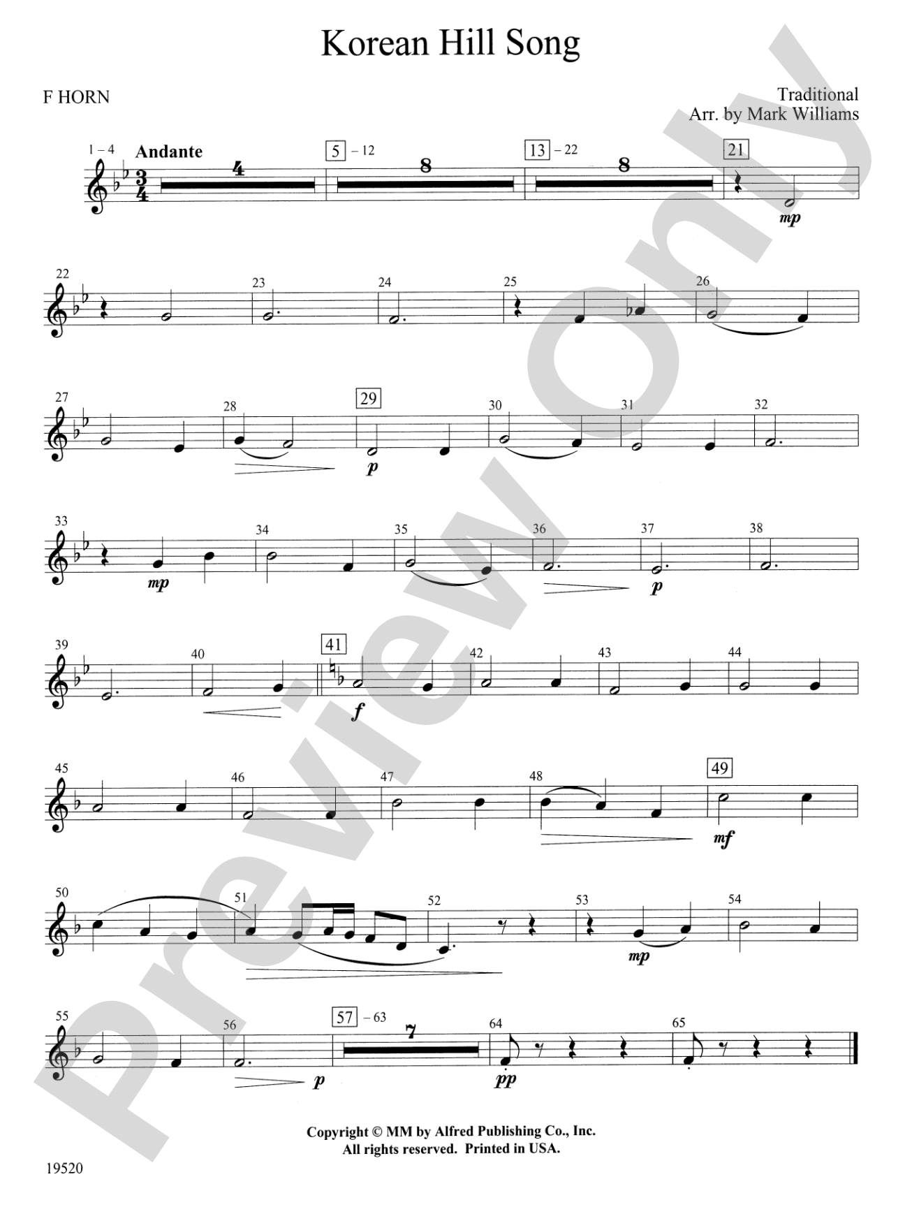 Korean Hill Song: 1st F Horn