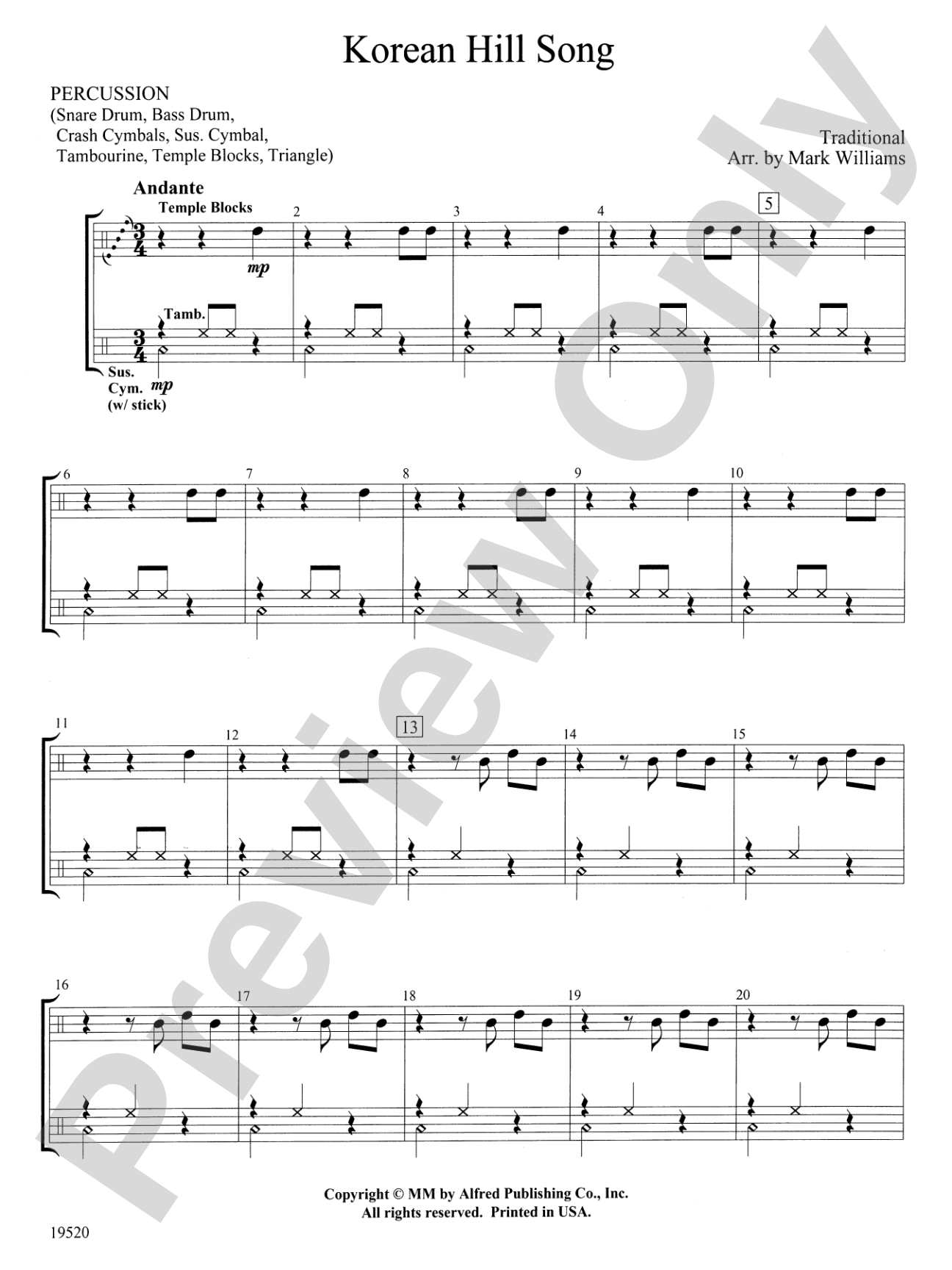 Korean Hill Song: 1st Percussion
