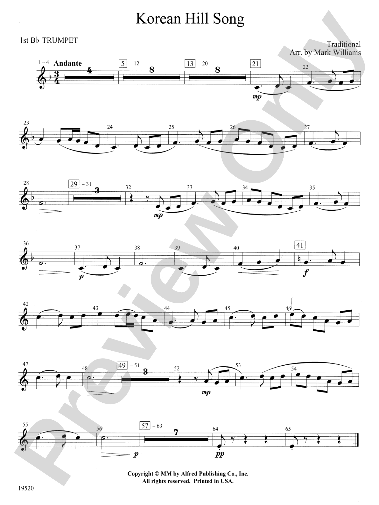 Korean Hill Song: 1st B-flat Trumpet