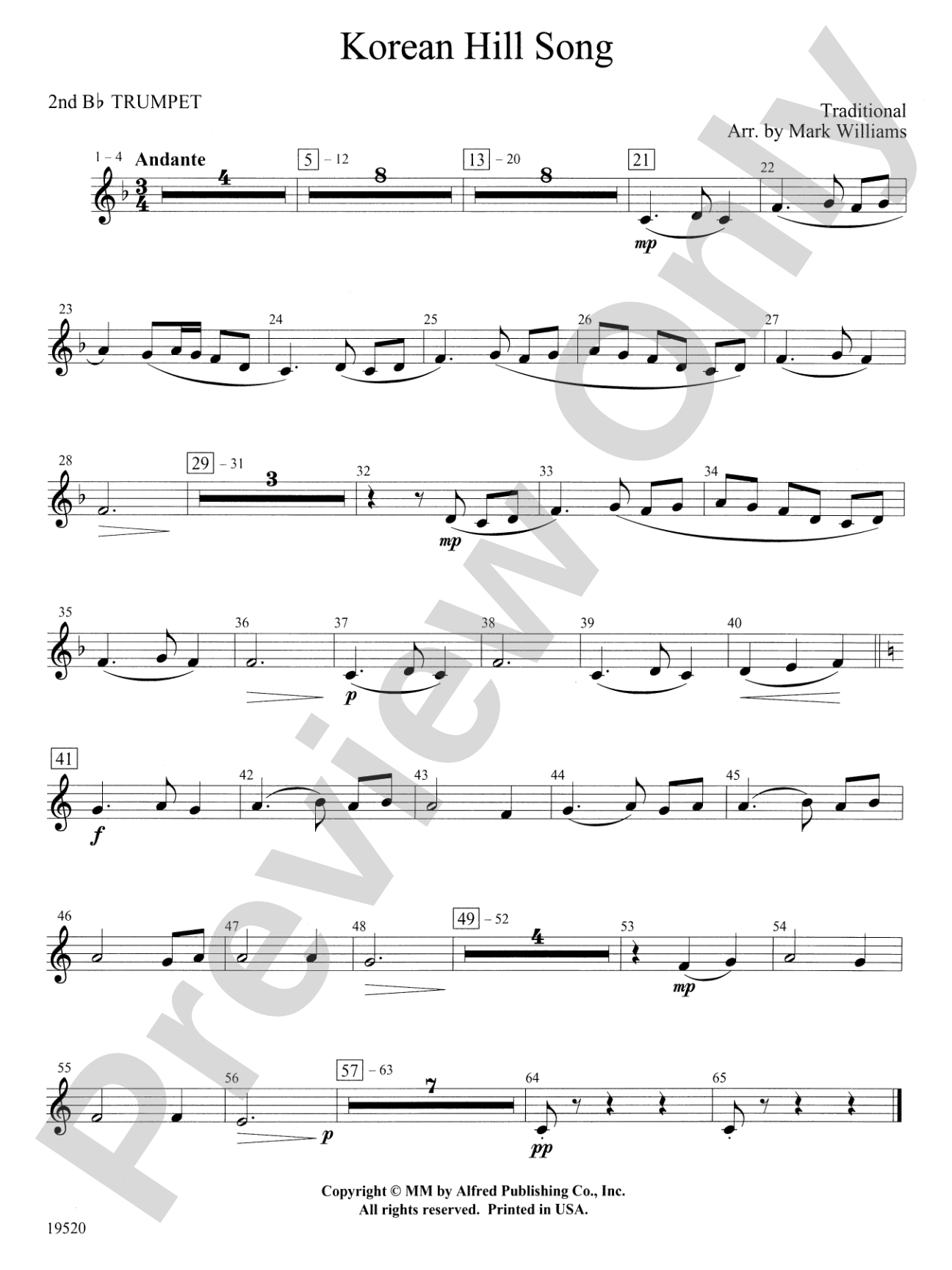 Korean Hill Song: 2nd B-flat Trumpet