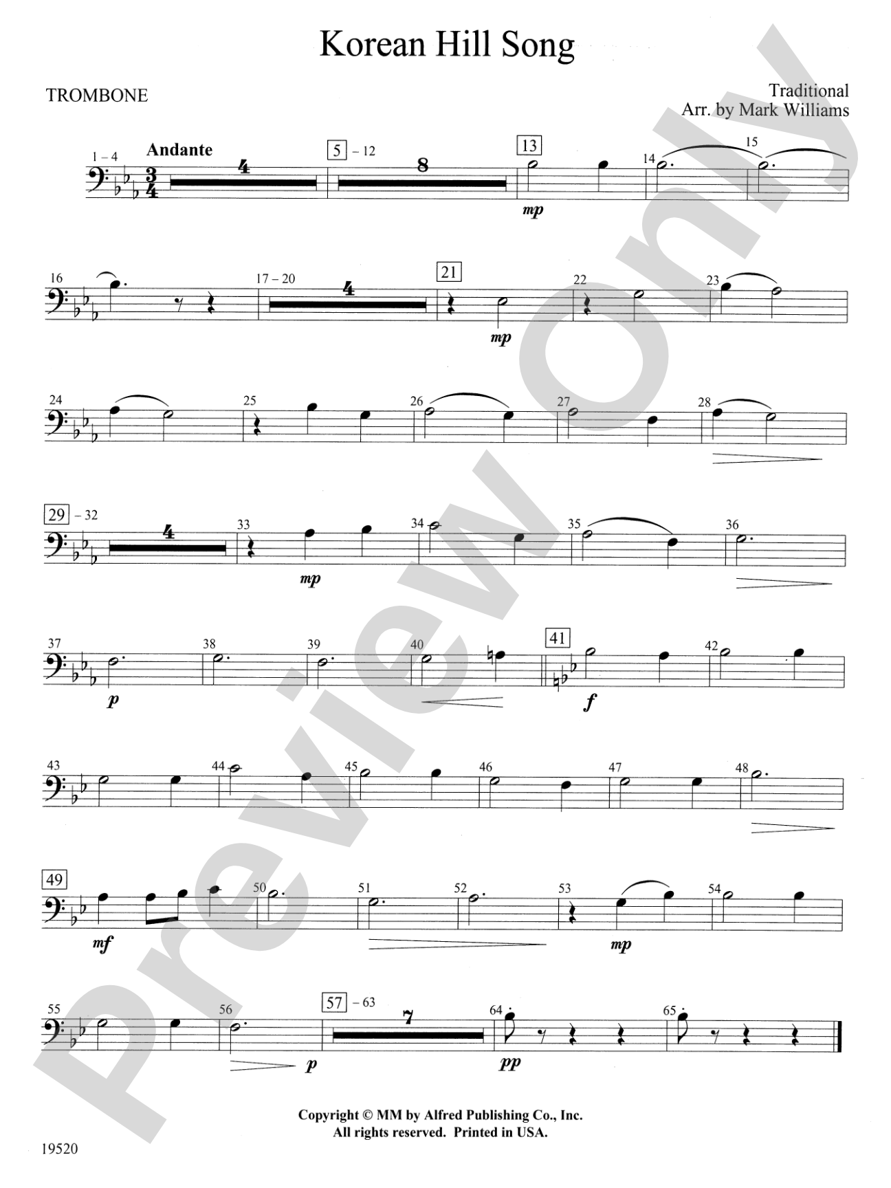 Korean Hill Song: 1st Trombone